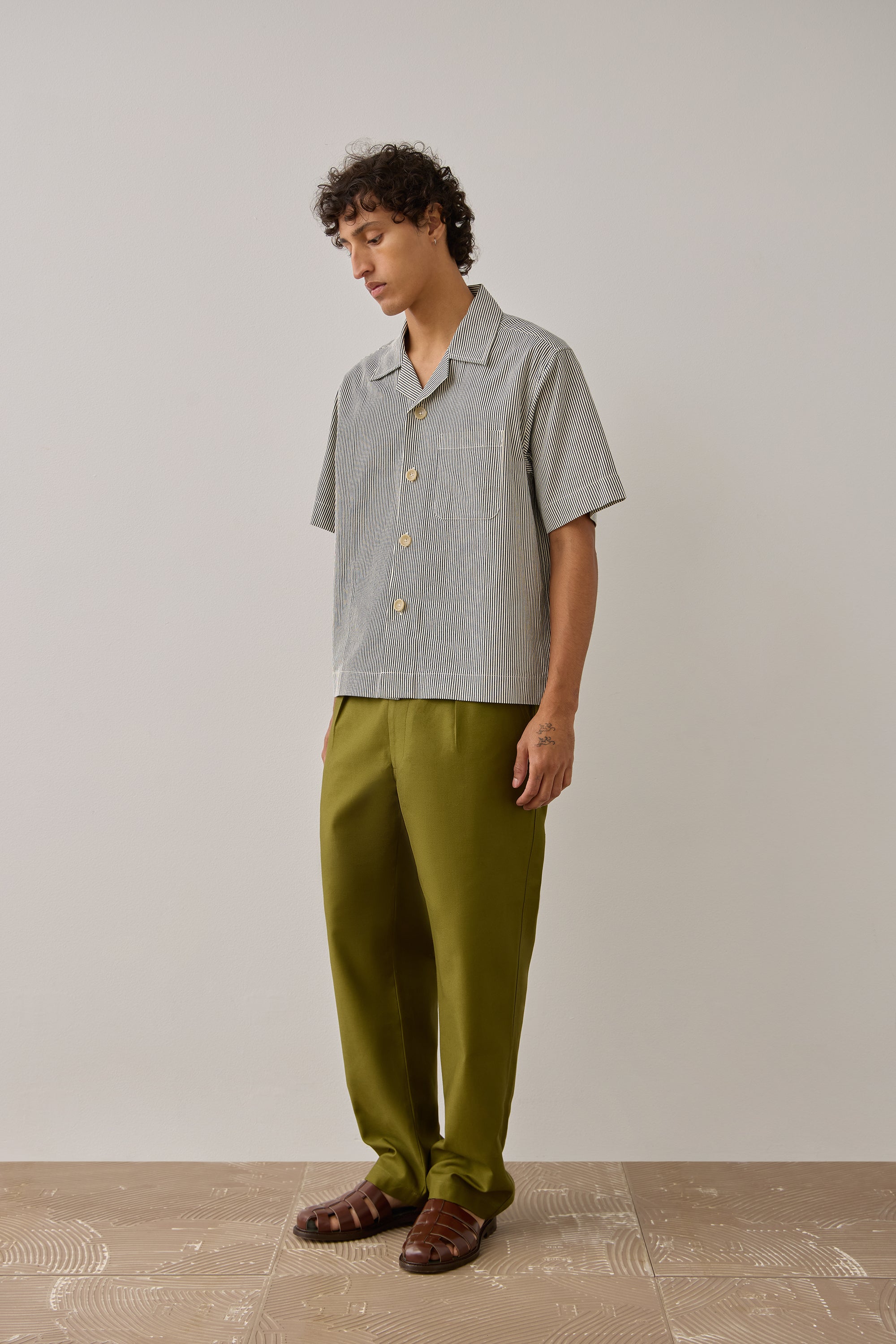 S/S 'Camp Collar' Shirt in Navy Seersucker Stripe | CHARLTON