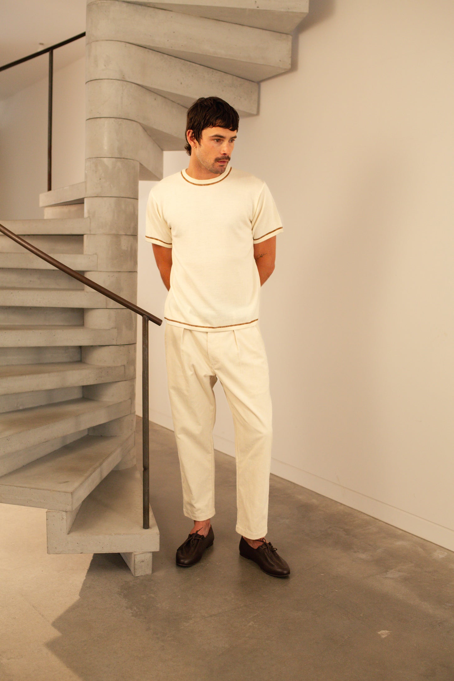 Merino Wool Creme Contrast T-Shirt
