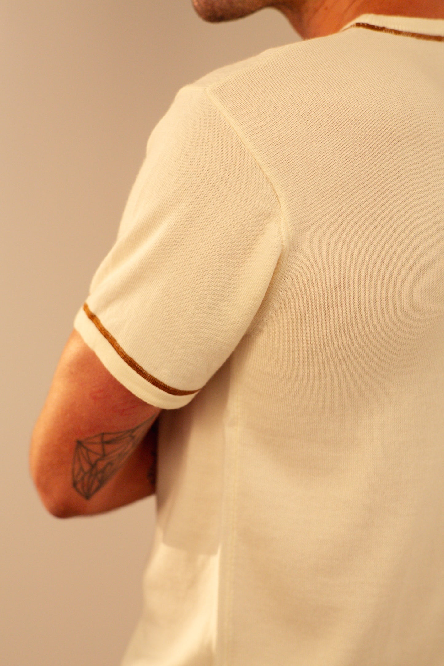 Merino Wool Creme Contrast T-Shirt