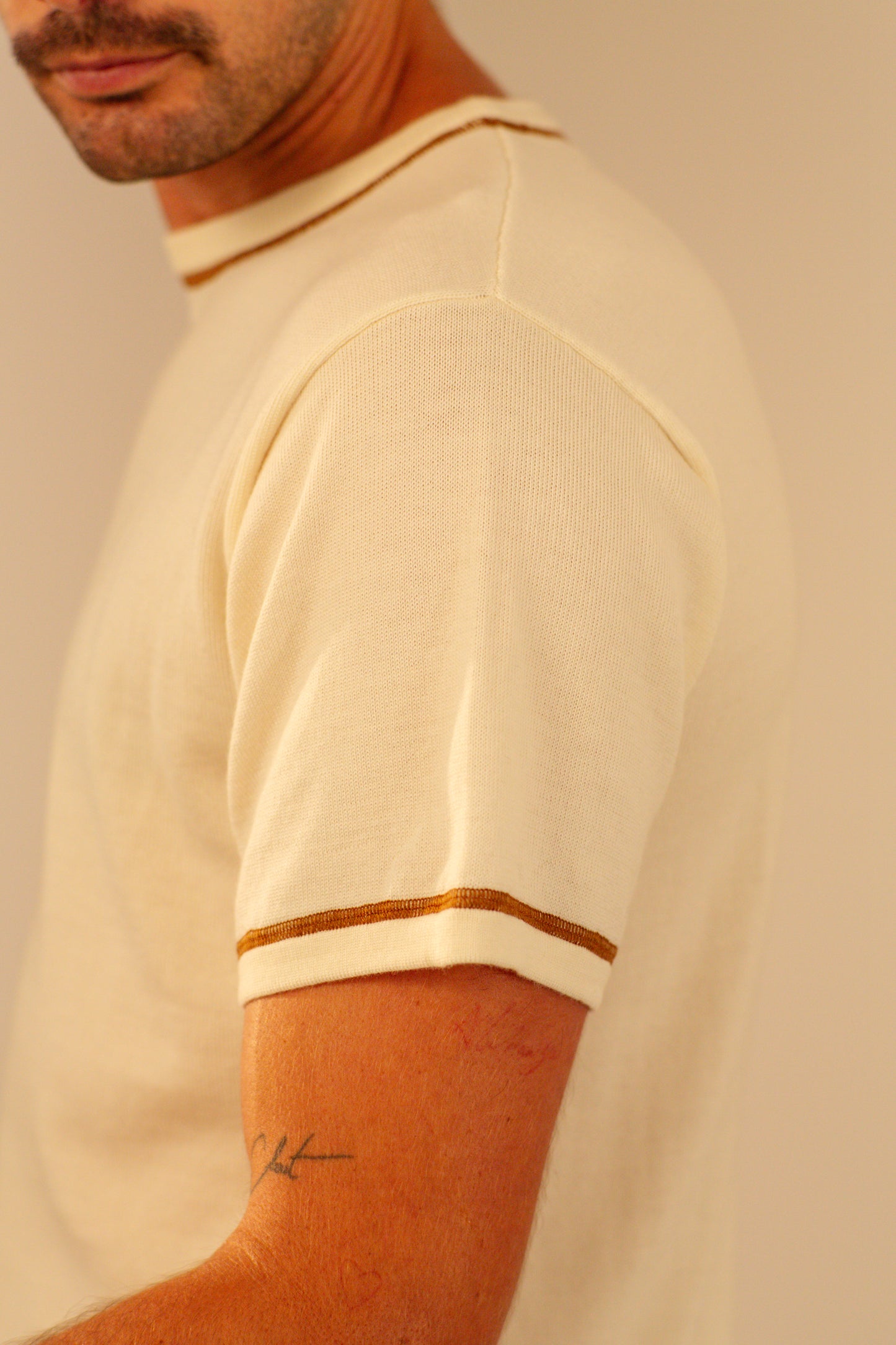 Merino Wool Creme Contrast T-Shirt