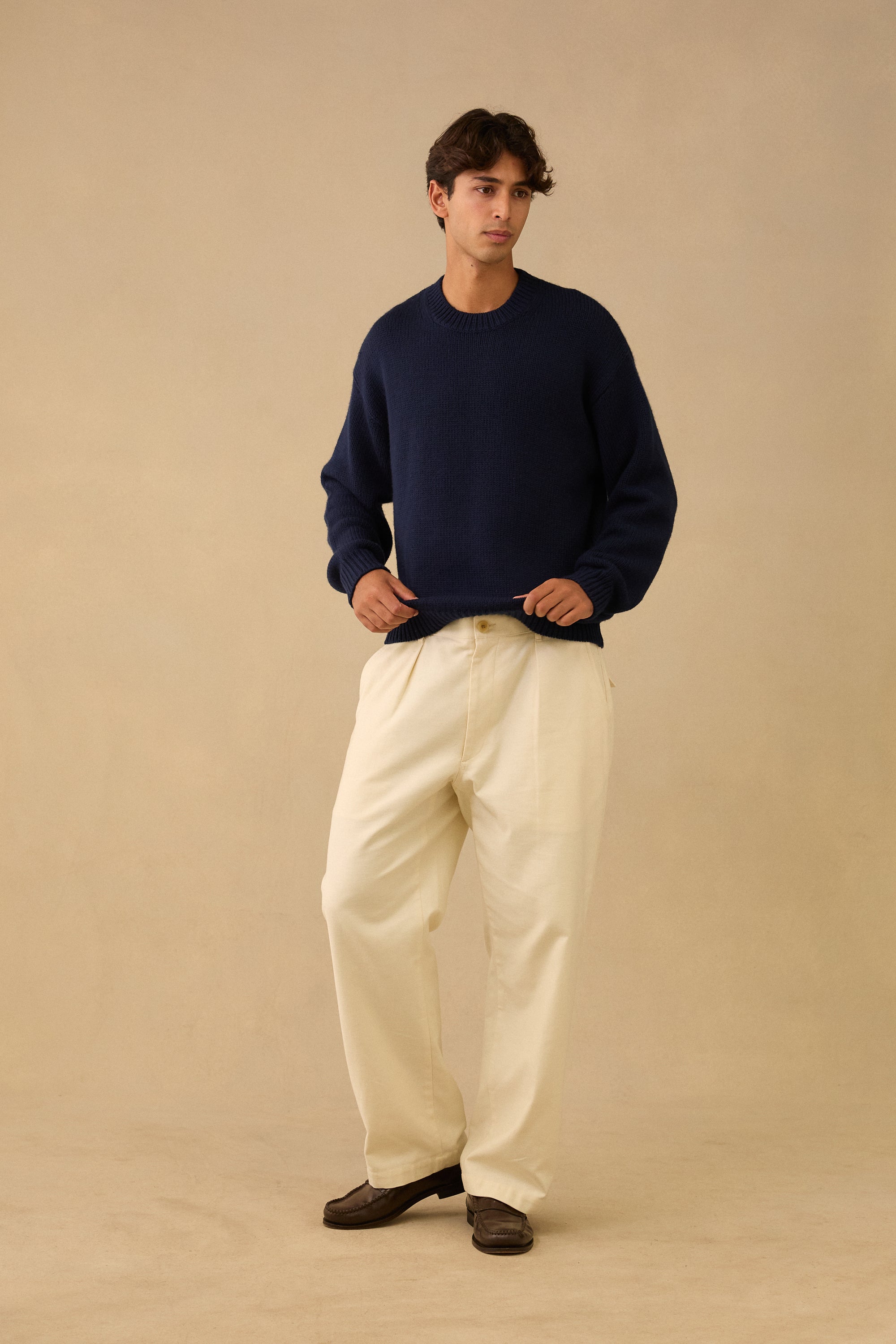 Heavy Weave Crewneck in Navy Merino Wool