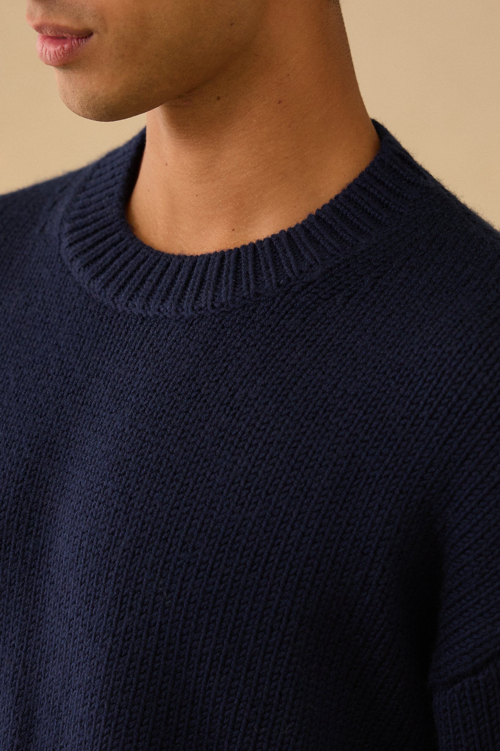 Heavy Weave Crewneck in Navy Merino Wool