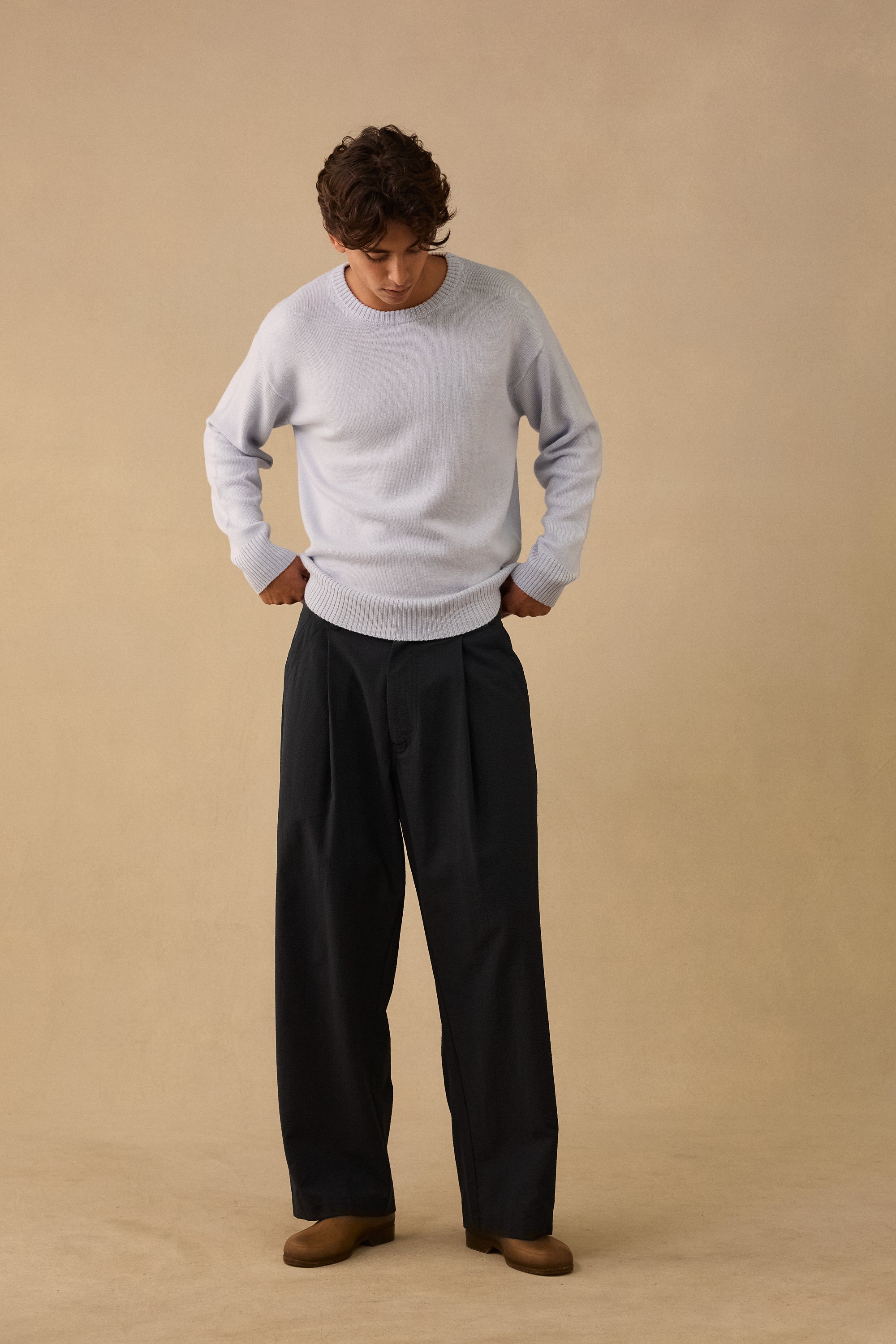 L/S Pull Over in Powder Blue Merino Wool