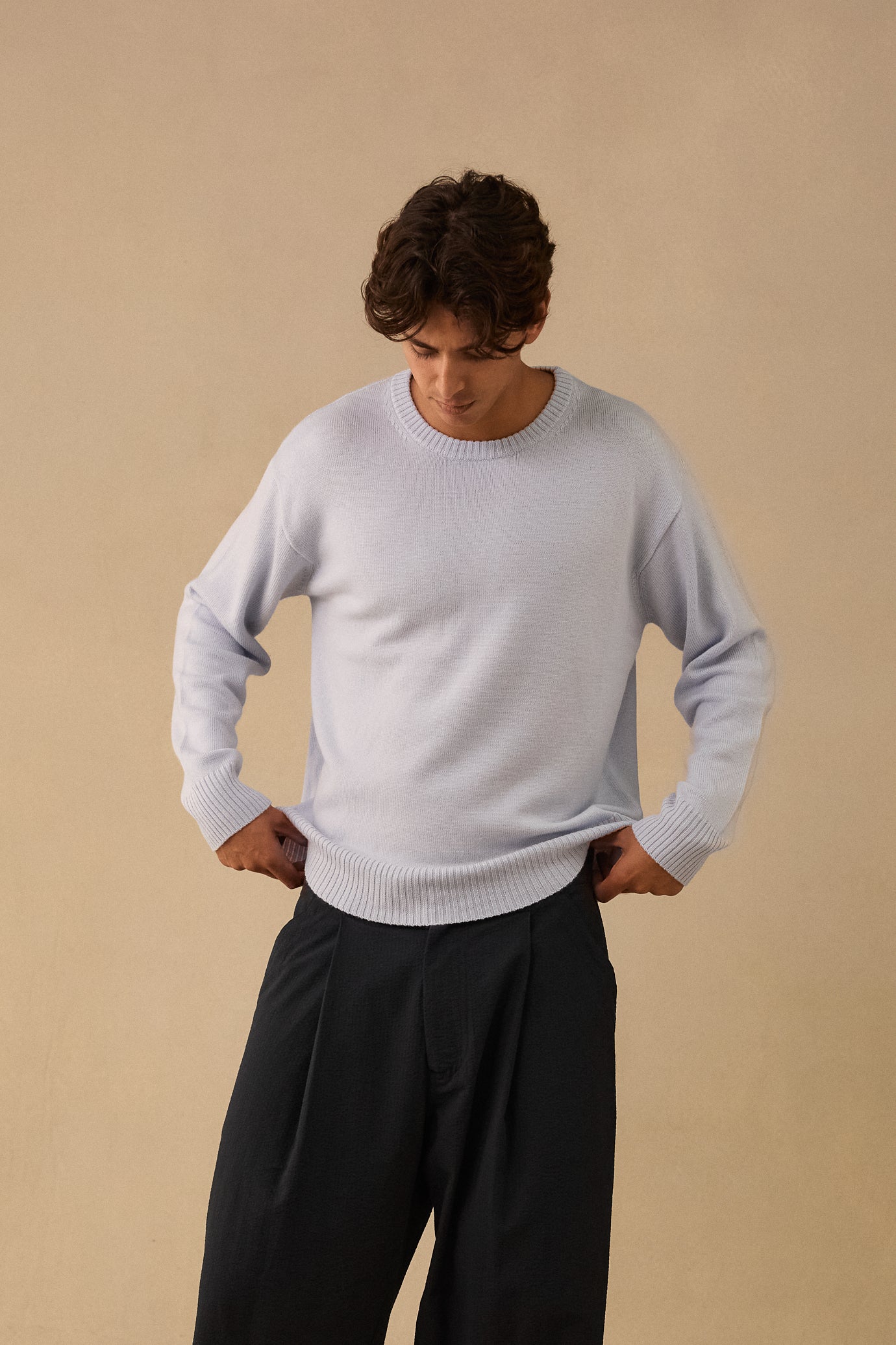 L/S Pull Over in Powder Blue Merino Wool