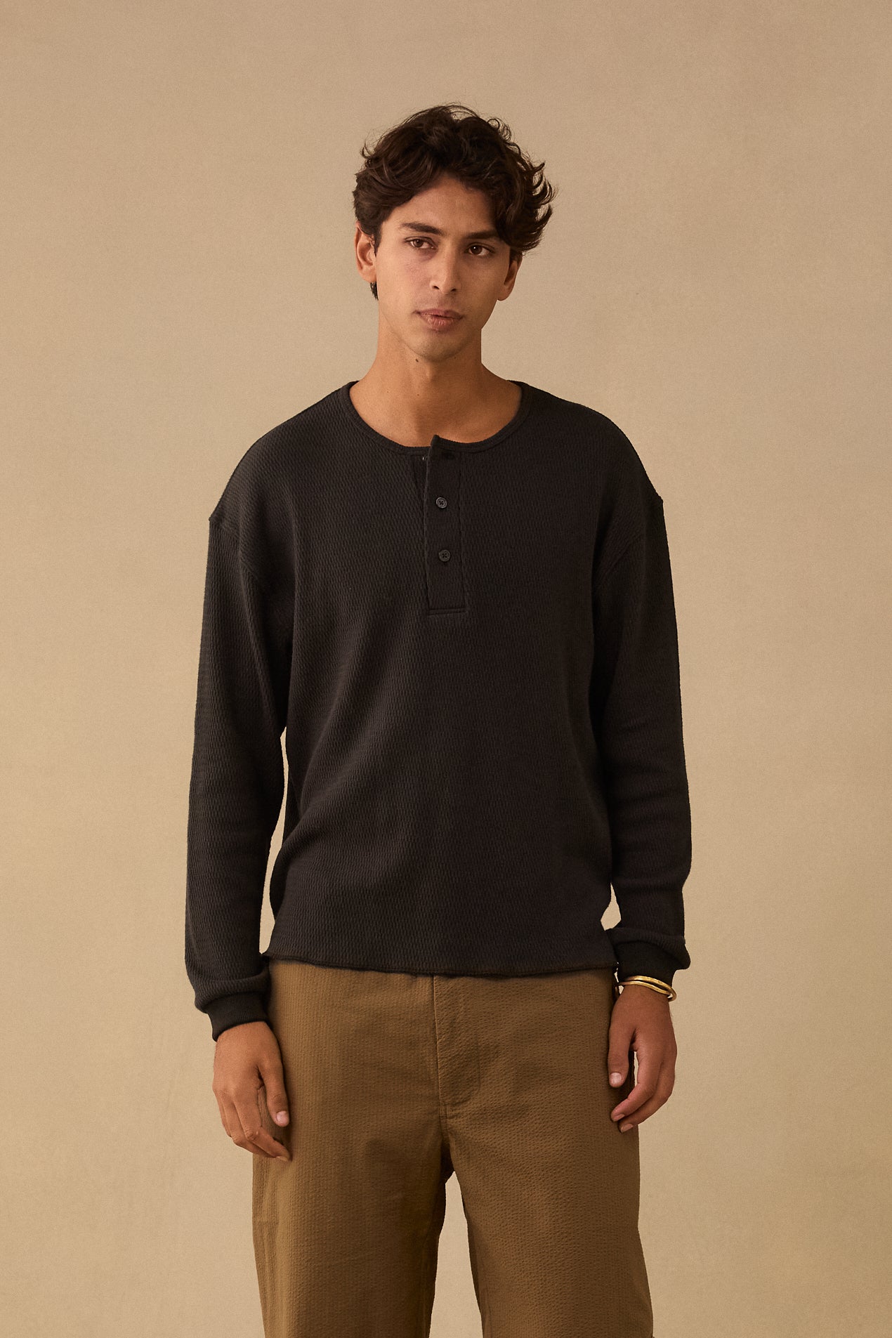 L/S Noir Cotton Waffle T-Shirt.