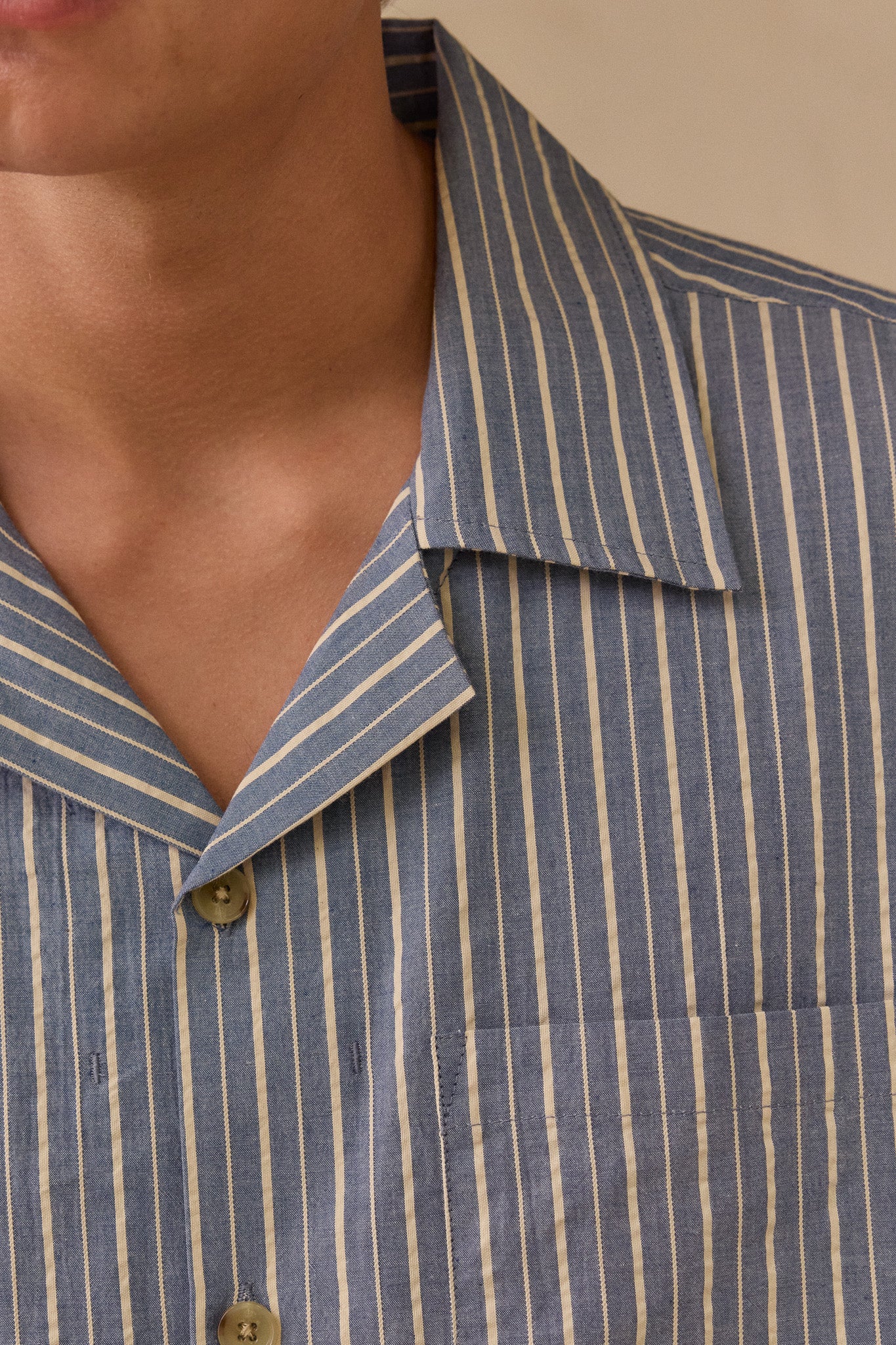S/S Shirt in Navy Double Stripe Cotton