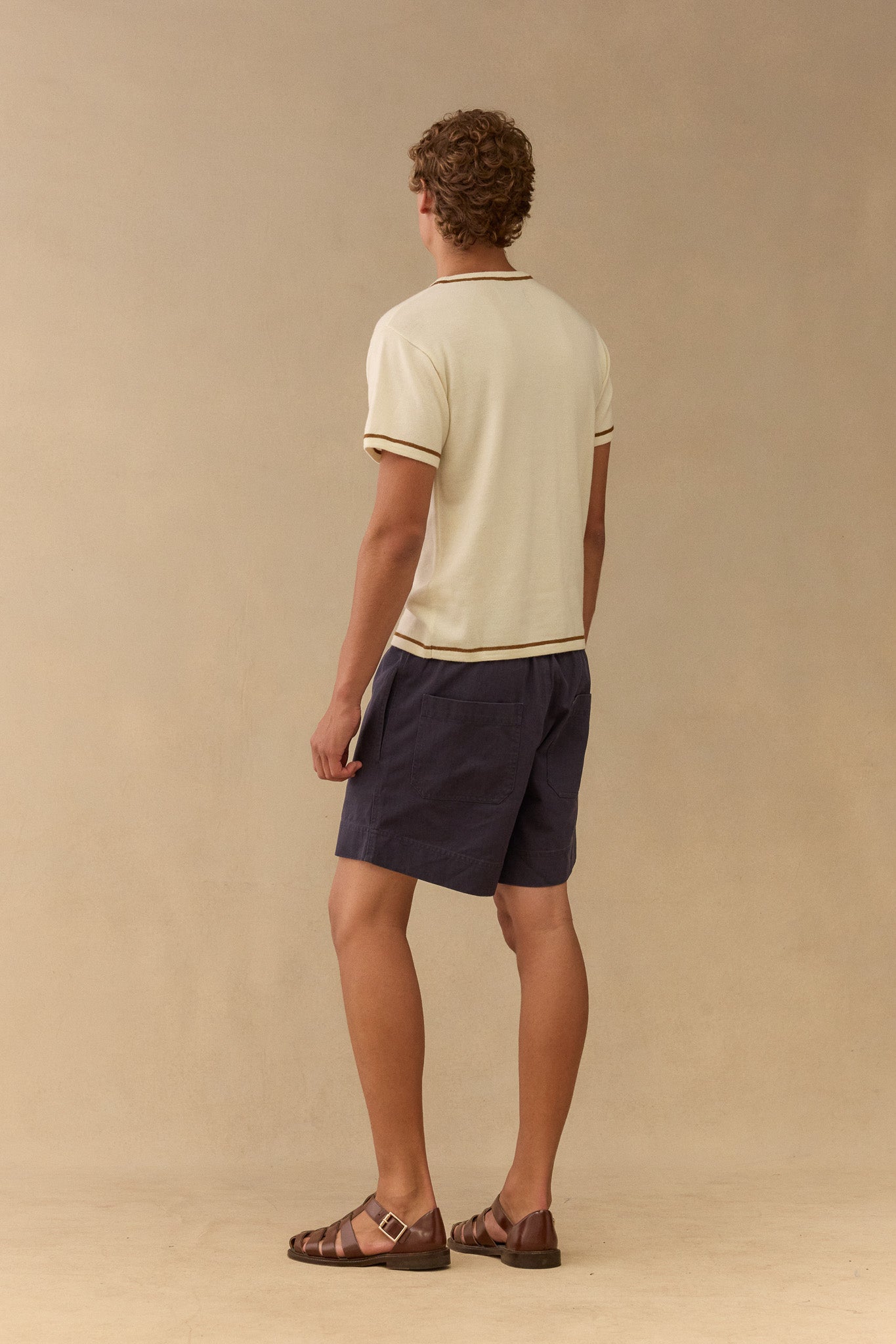 Shorts in Navy Japanese Herringbone