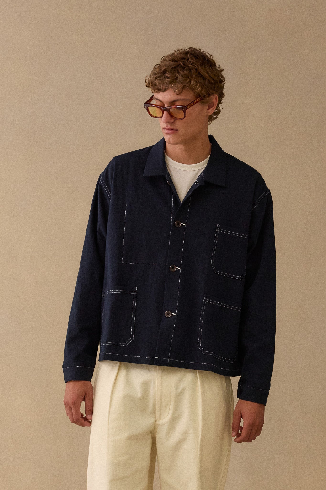 Workwear Jacket in Navy Textured Cotton