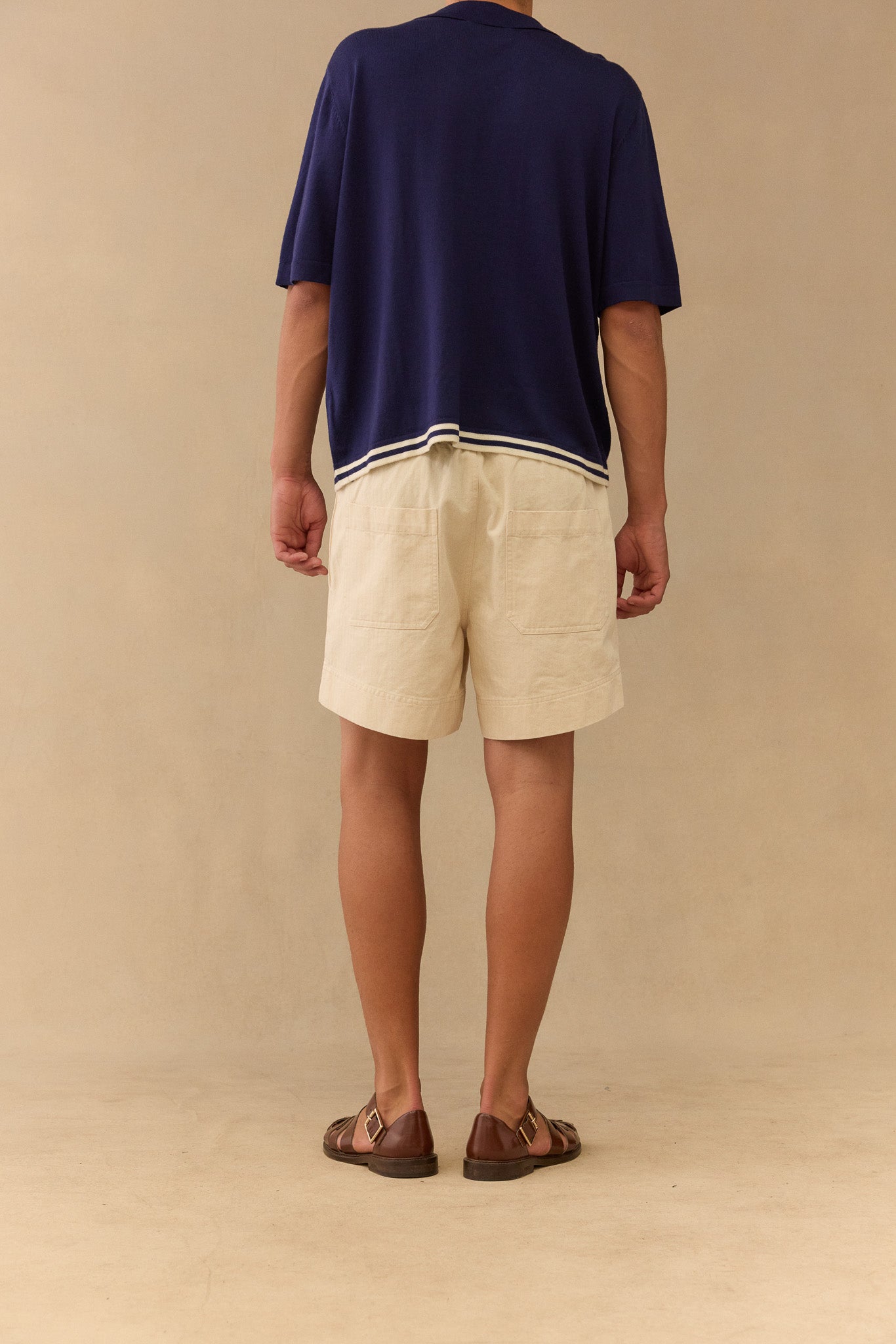Shorts in Cream Japanese Herringbone