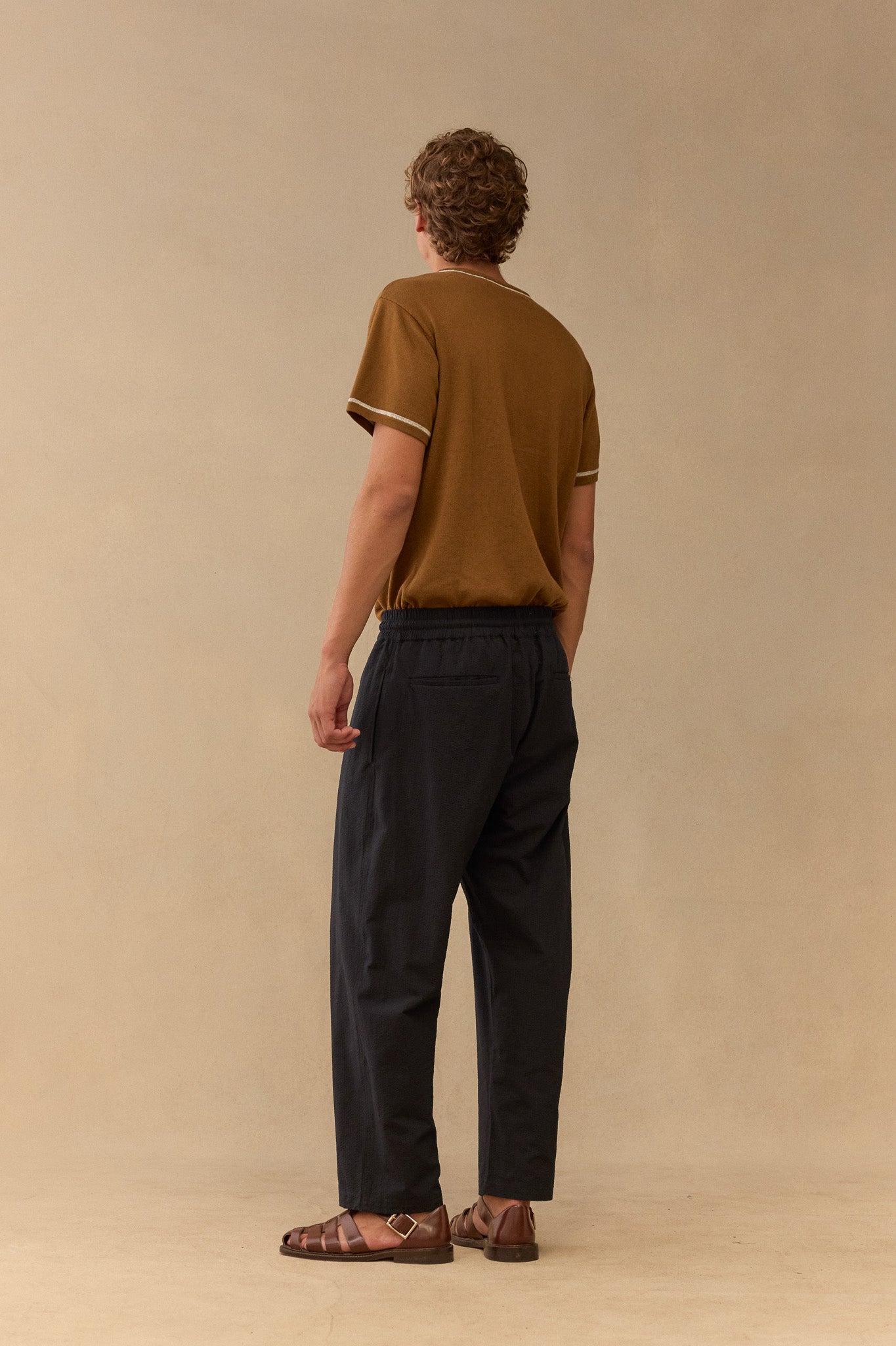 Relaxed Waisted Cotton Seersucker Trouser