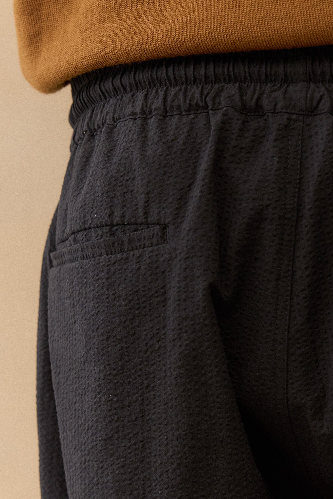 Relaxed Waisted Cotton Seersucker Trouser