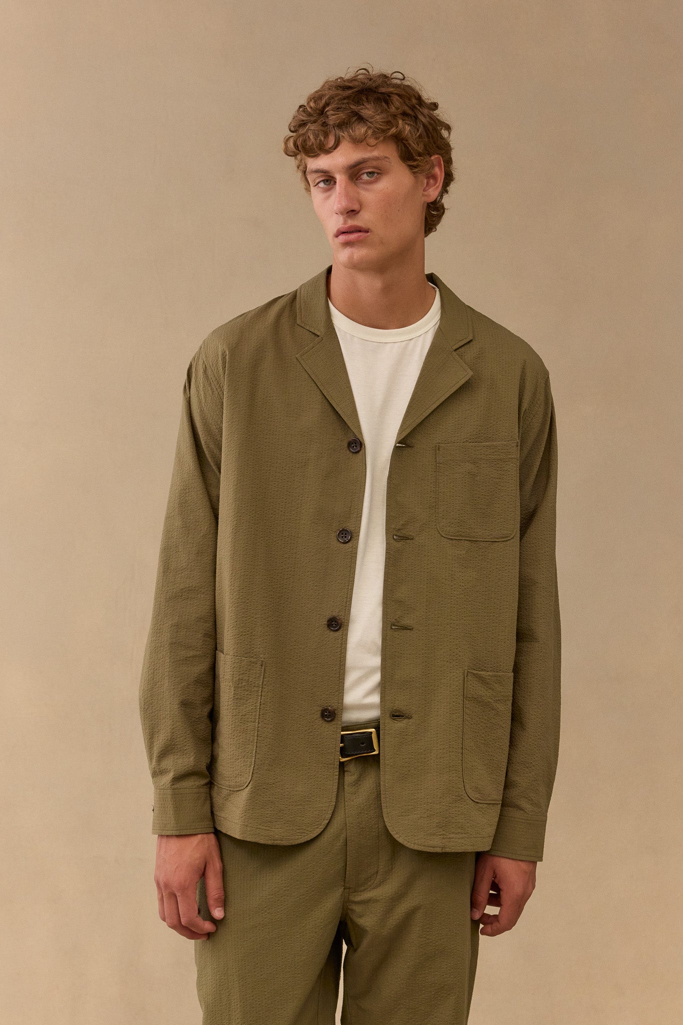 Deconstructed Suit Jacket in Safari Seersucker