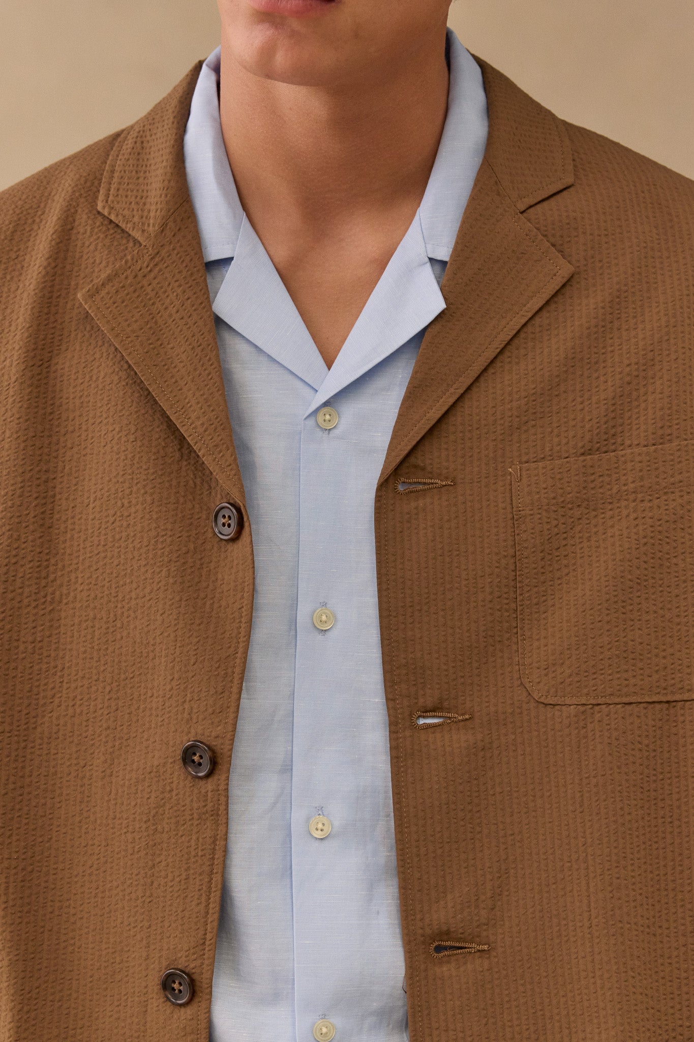 Suit Jacket In Tobacco Cotton Seersucker
