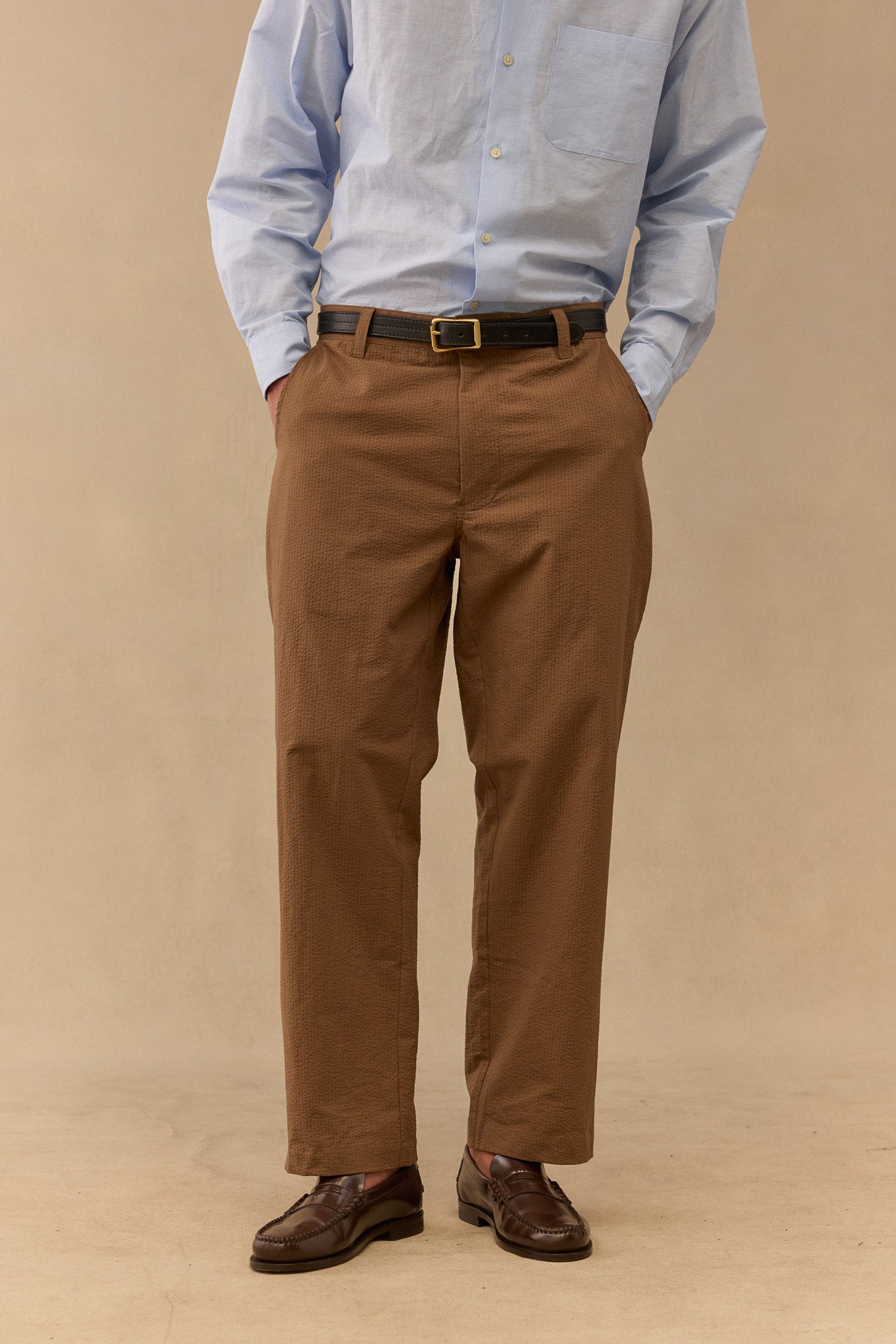 Tobacco Cotton Seersucker Trouser