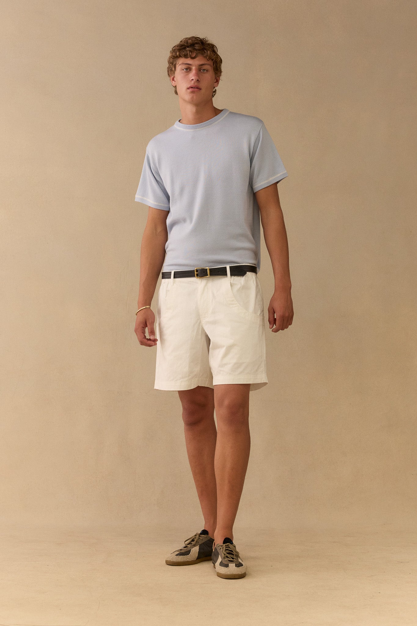 Climbing Short In Creme Cotton Herringbone
