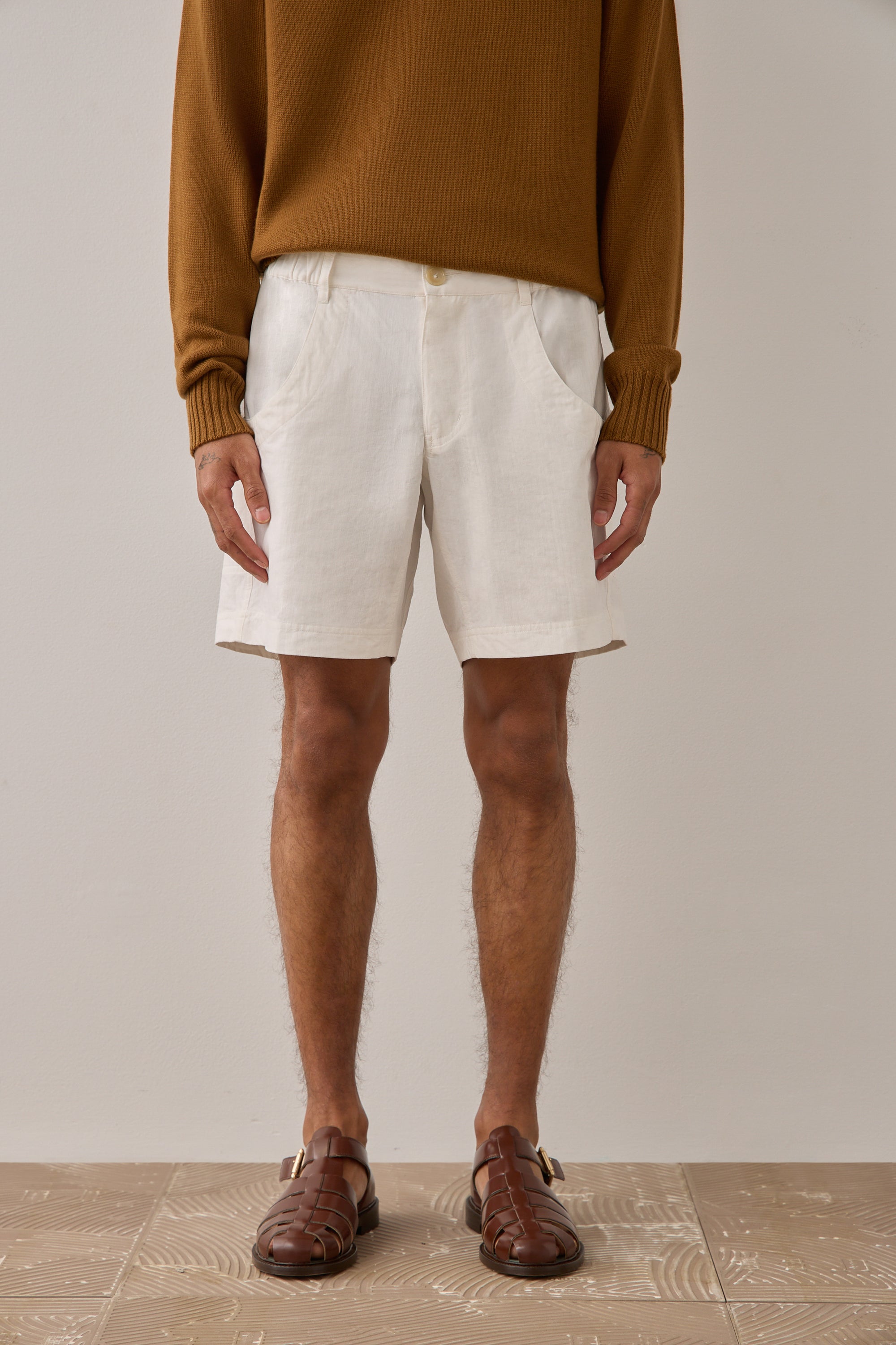 Climbing Short In Creme Cotton Herringbone