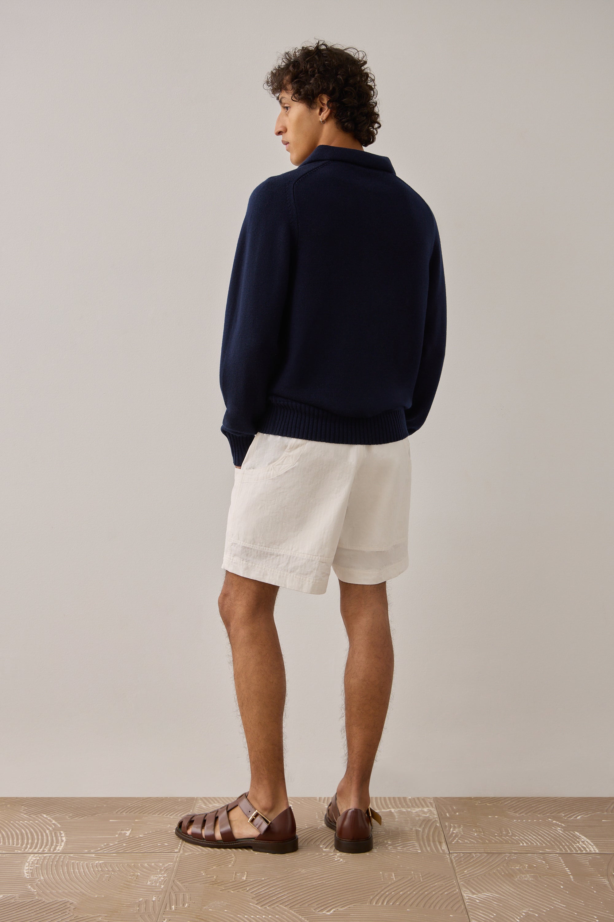 L/S Polo in Navy Merino Wool