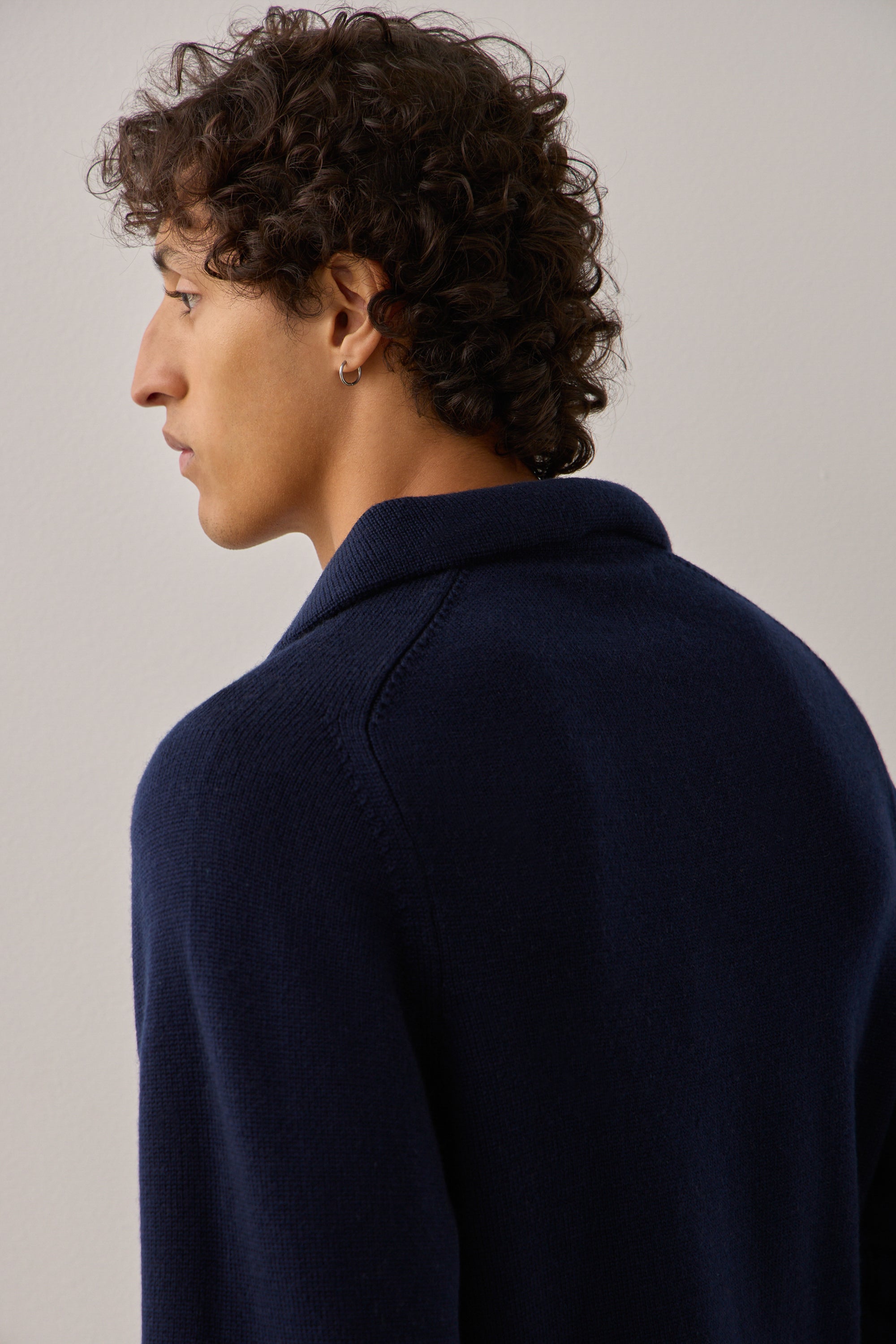 L/S Polo in Navy Merino Wool