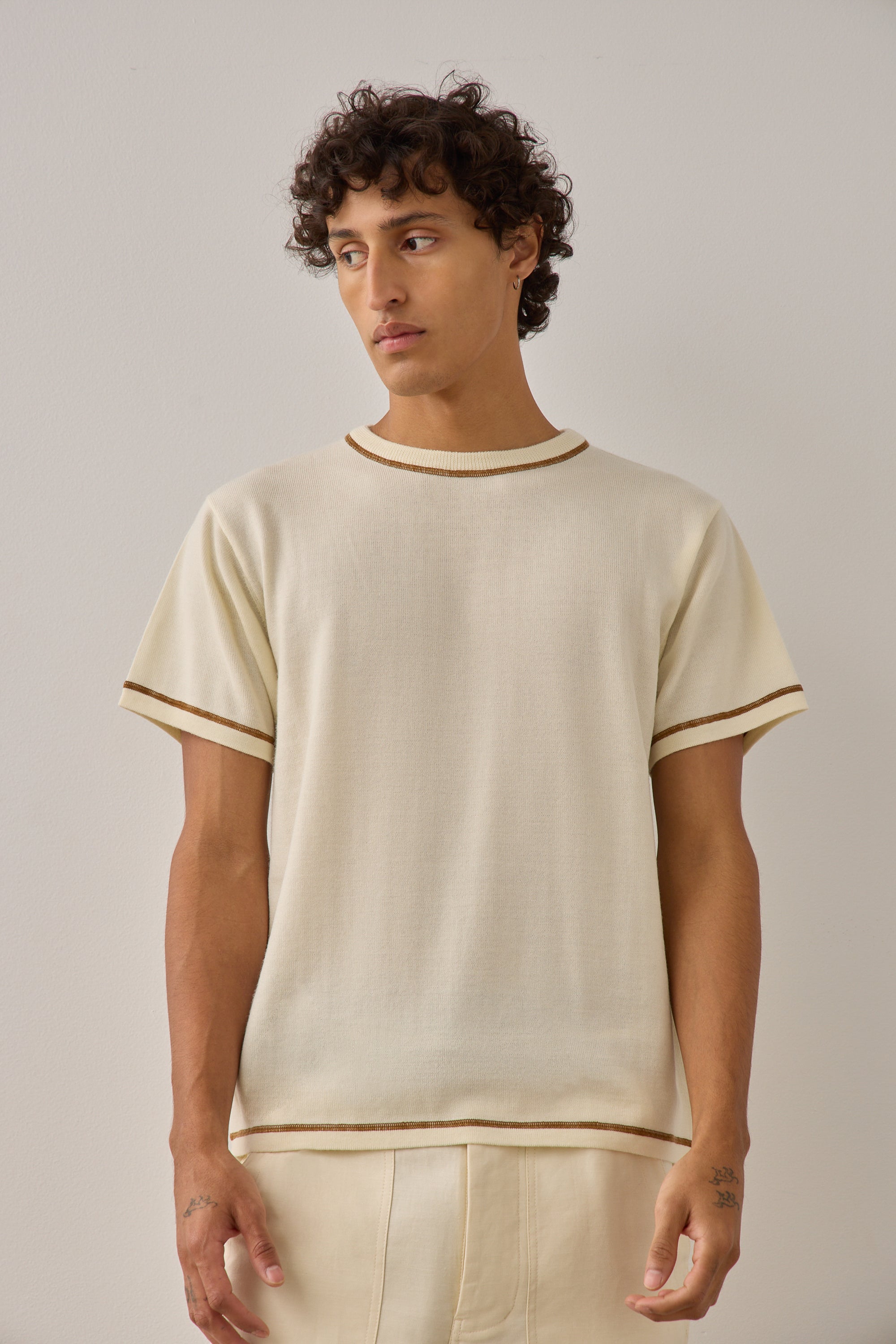 S/S T-Shirt In Creme Merino Wool | CHARLTON