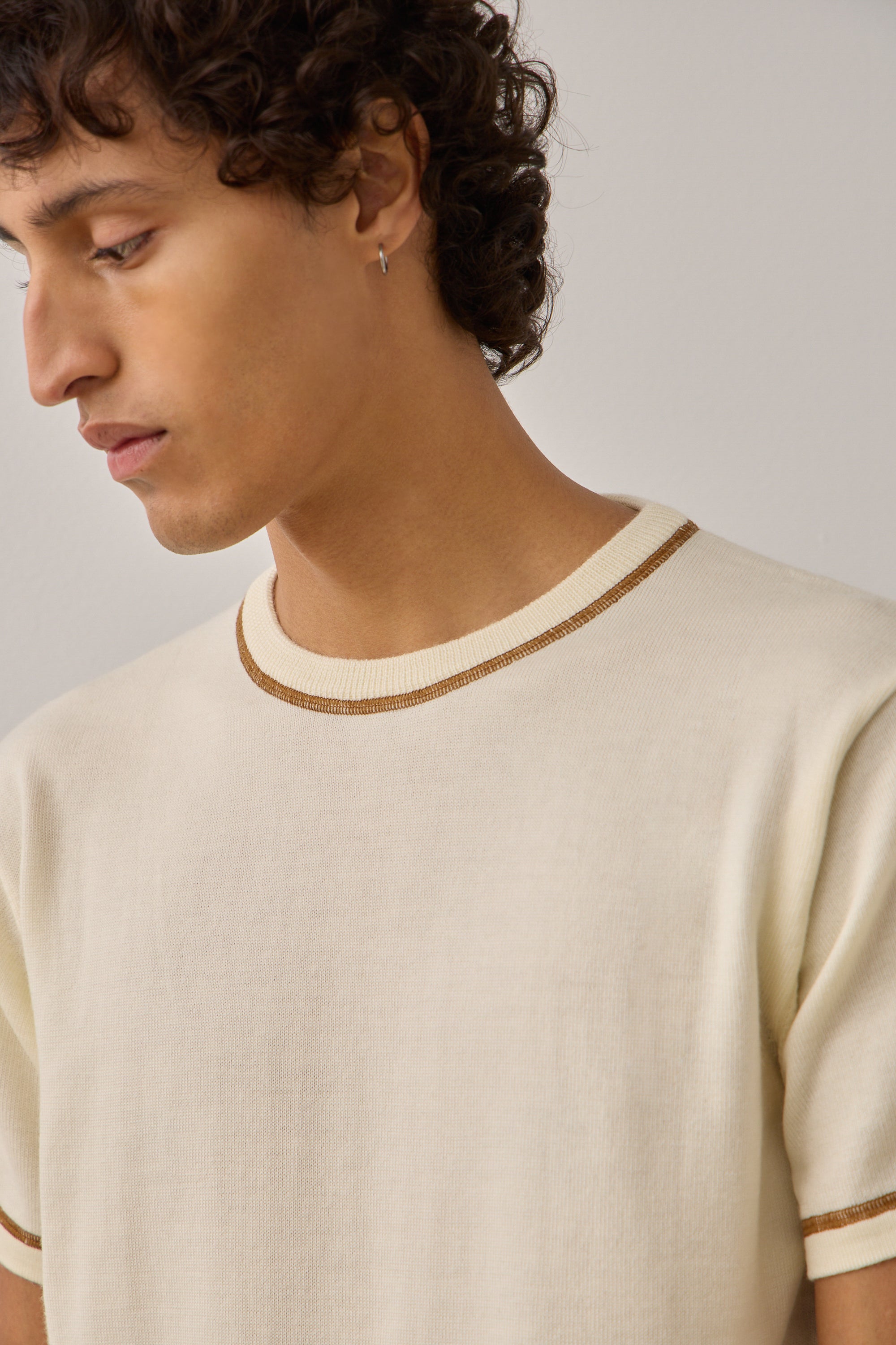S/S T-Shirt In Creme Merino Wool