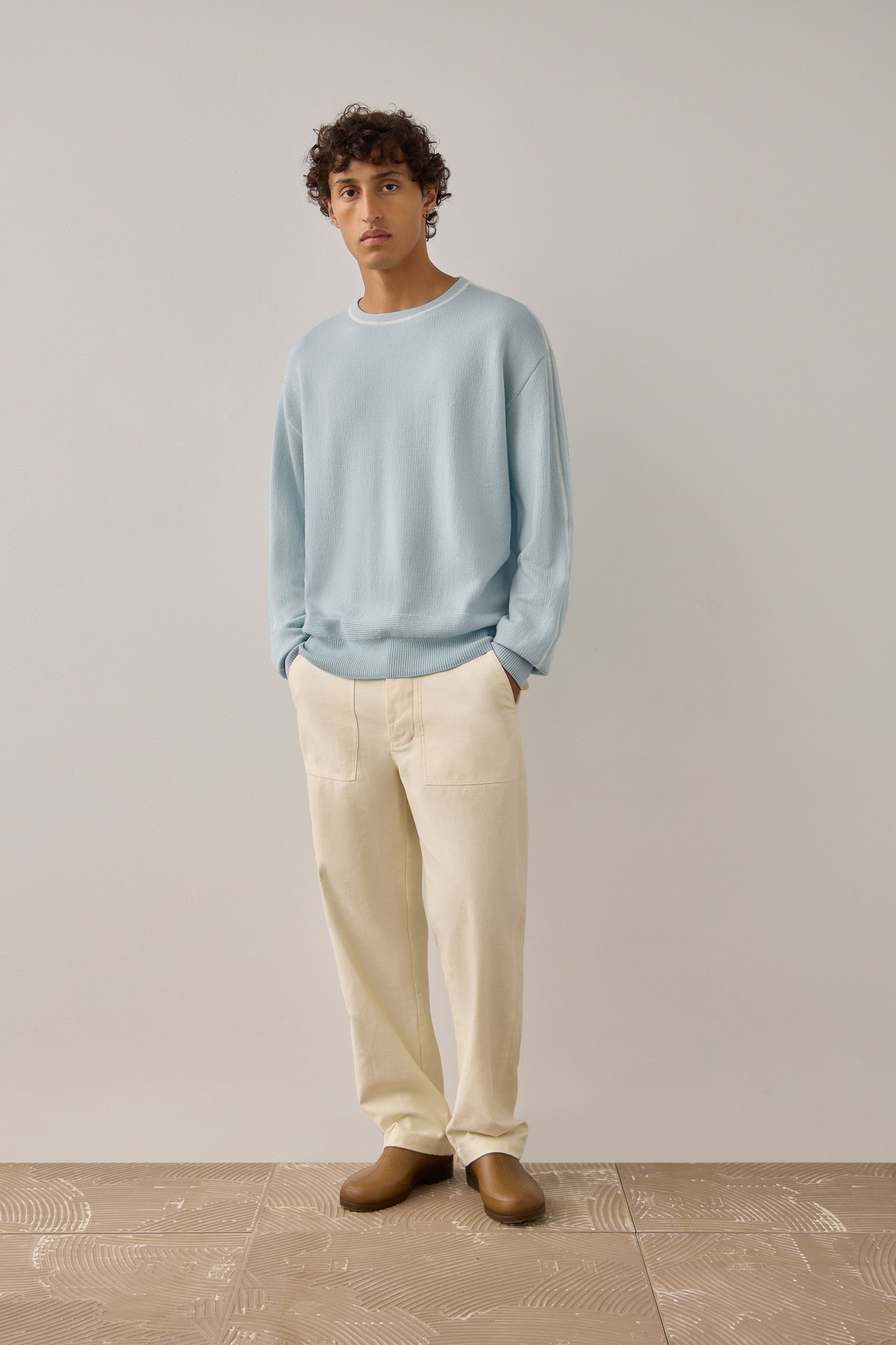 L/S Pull Over in Powder Blue Merino Wool