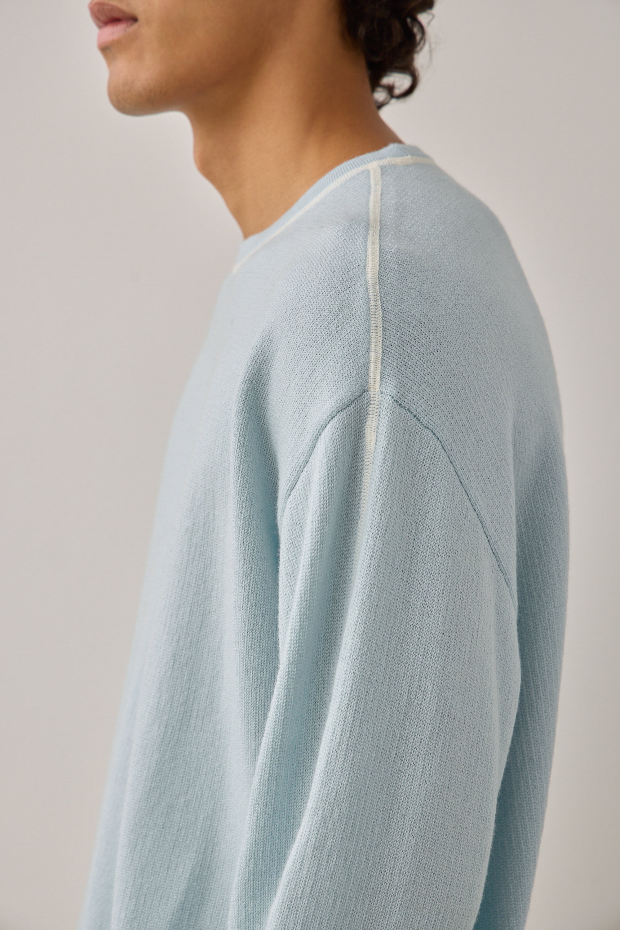 L/S Pull Over in Powder Blue Merino Wool