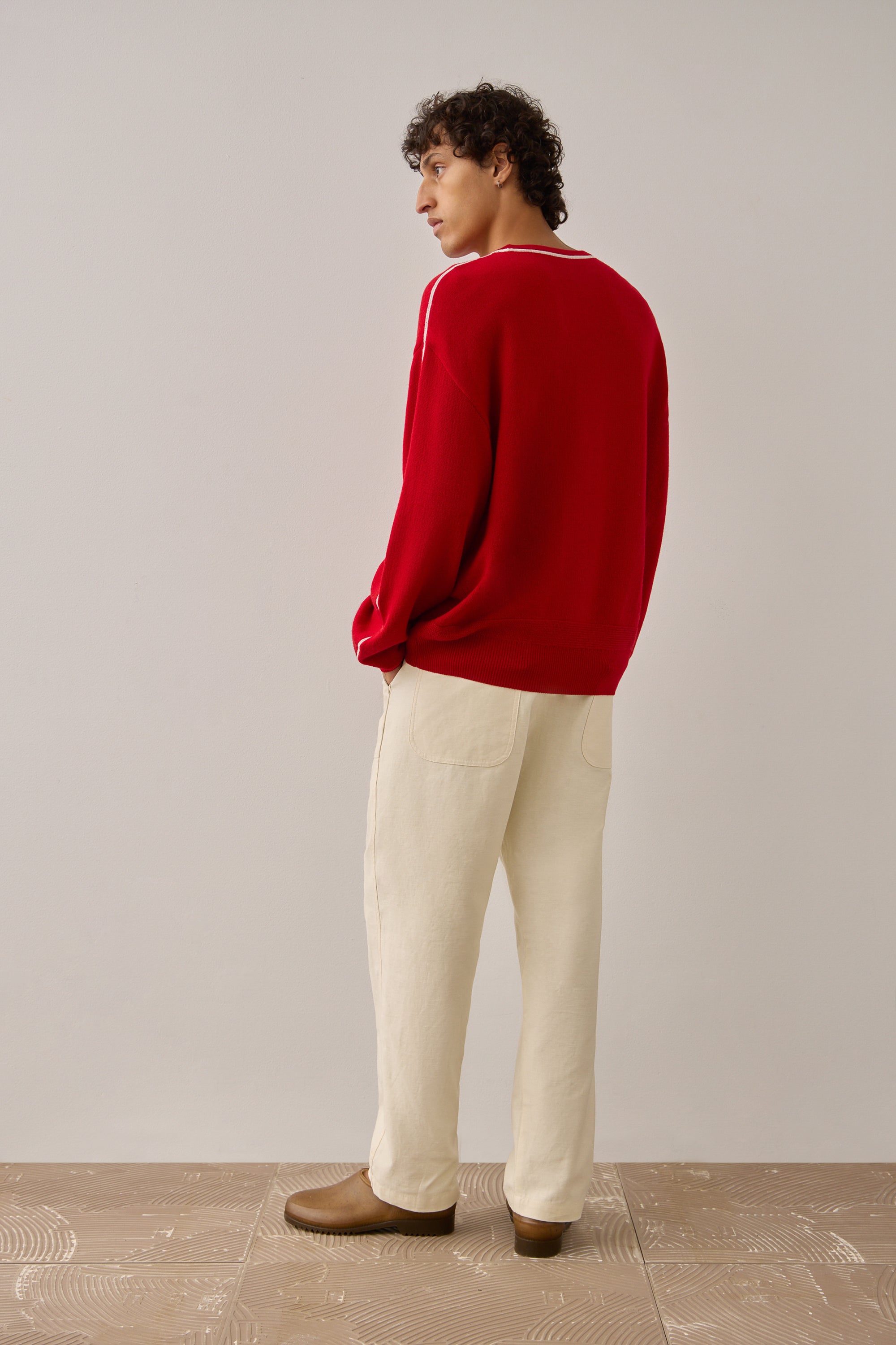 L/S Pull Over in Cherry Merino Wool