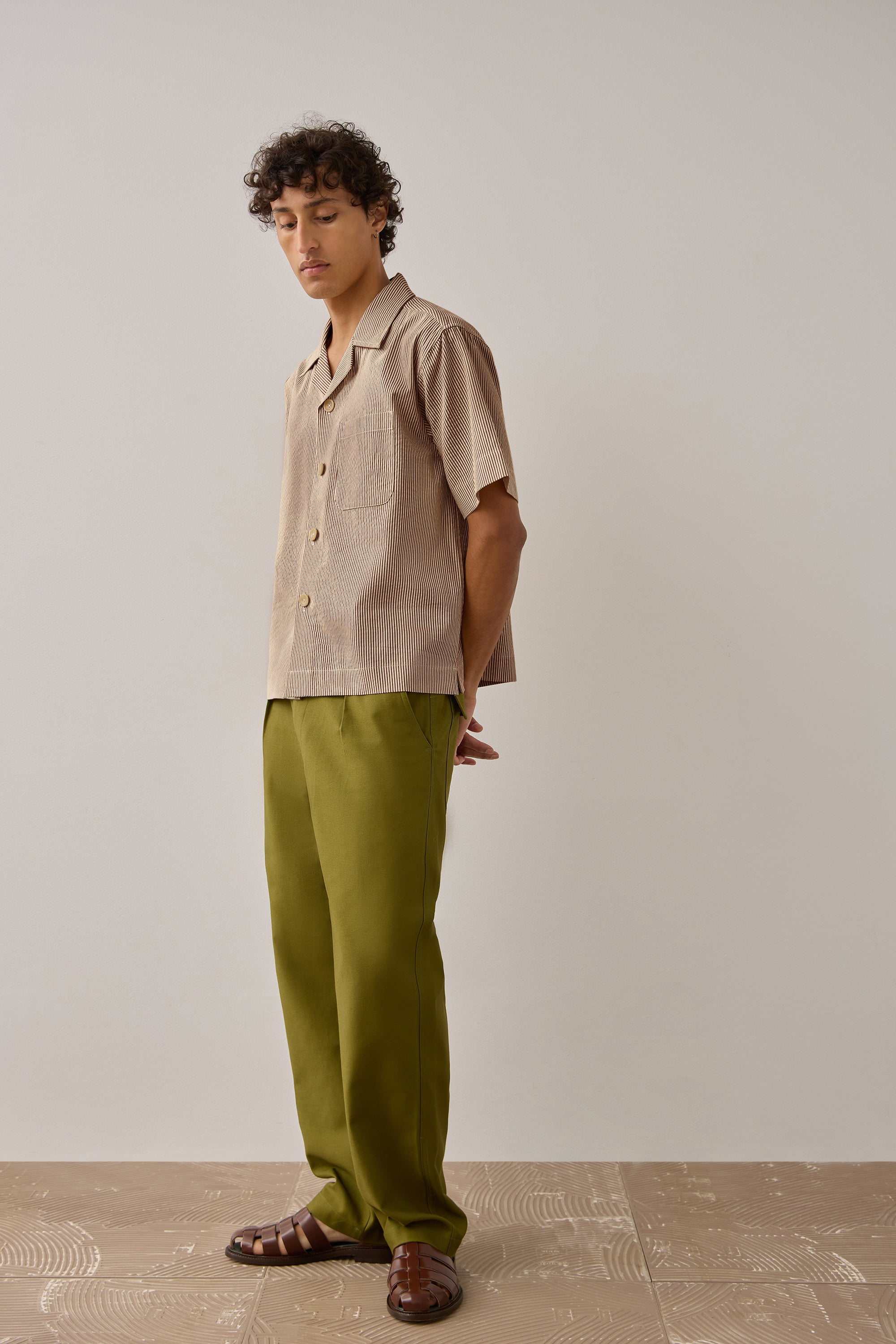 S/S Shirt in 'Tobacco Stripe' Japanese Seersucker