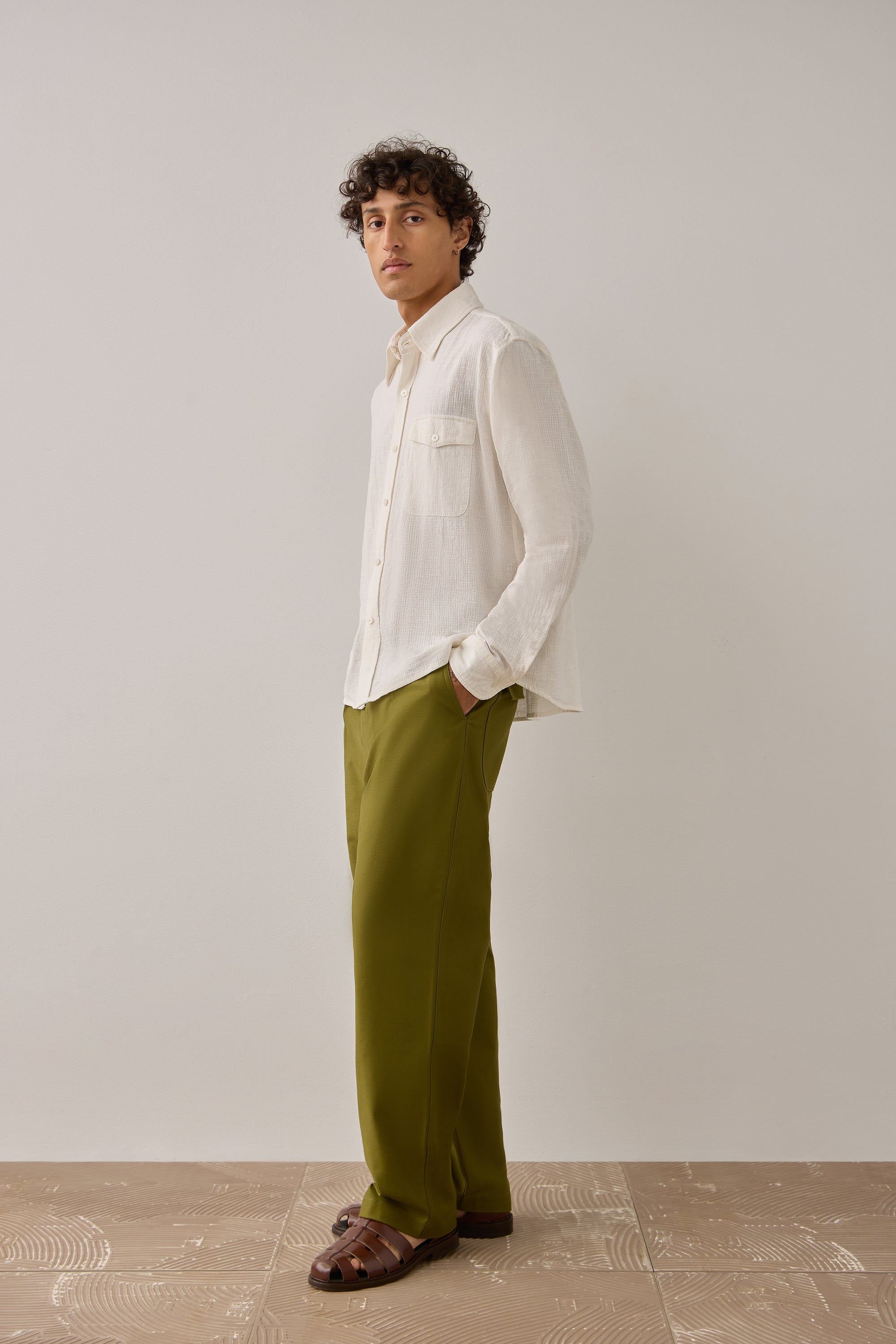 Pleated Pant in Safari Japanese Cotton
