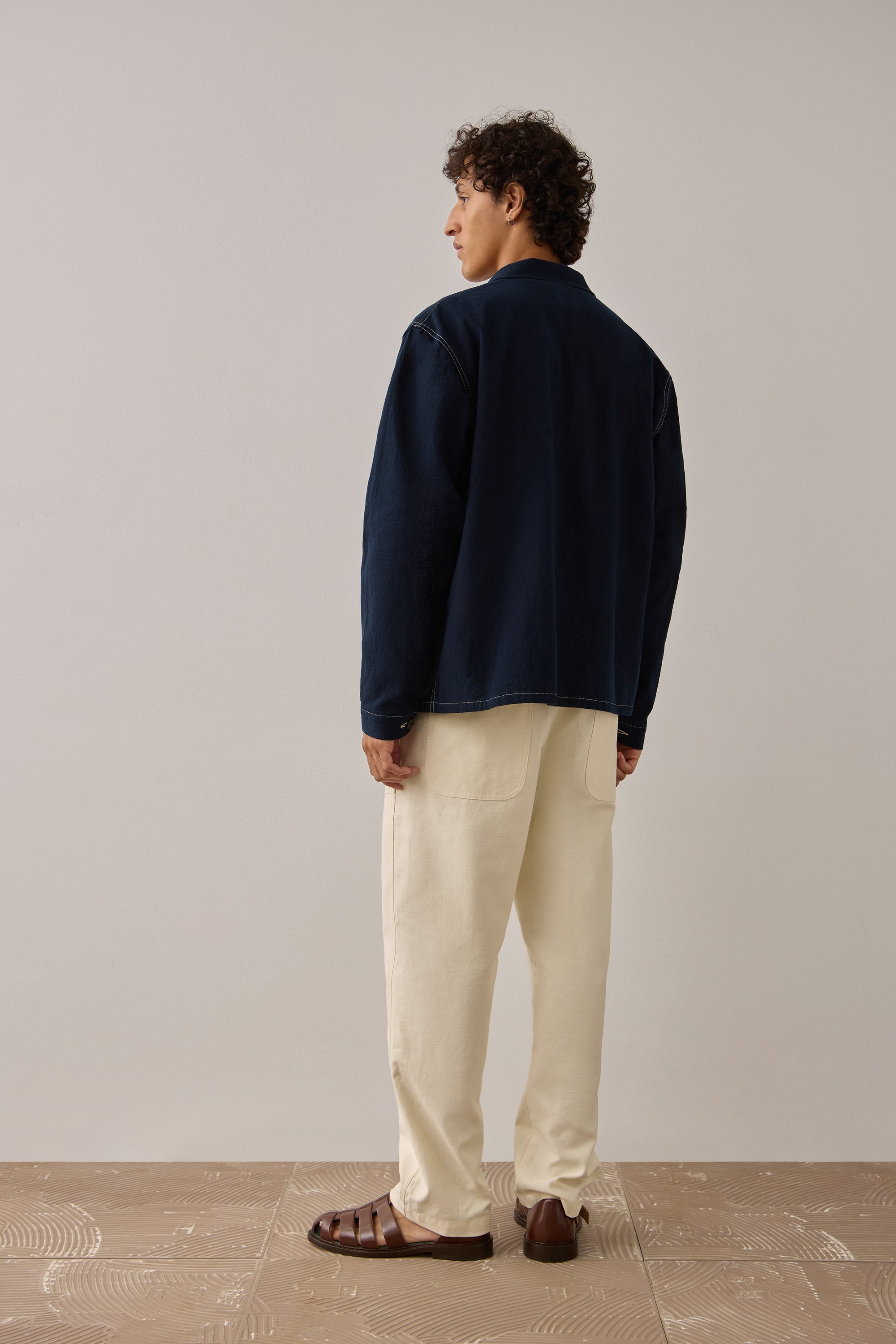 Workwear Jacket in Navy Textured Cotton