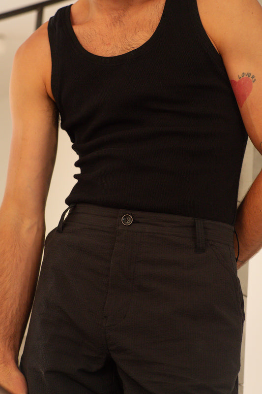 Japanese Cotton Waffle Singlet Noir