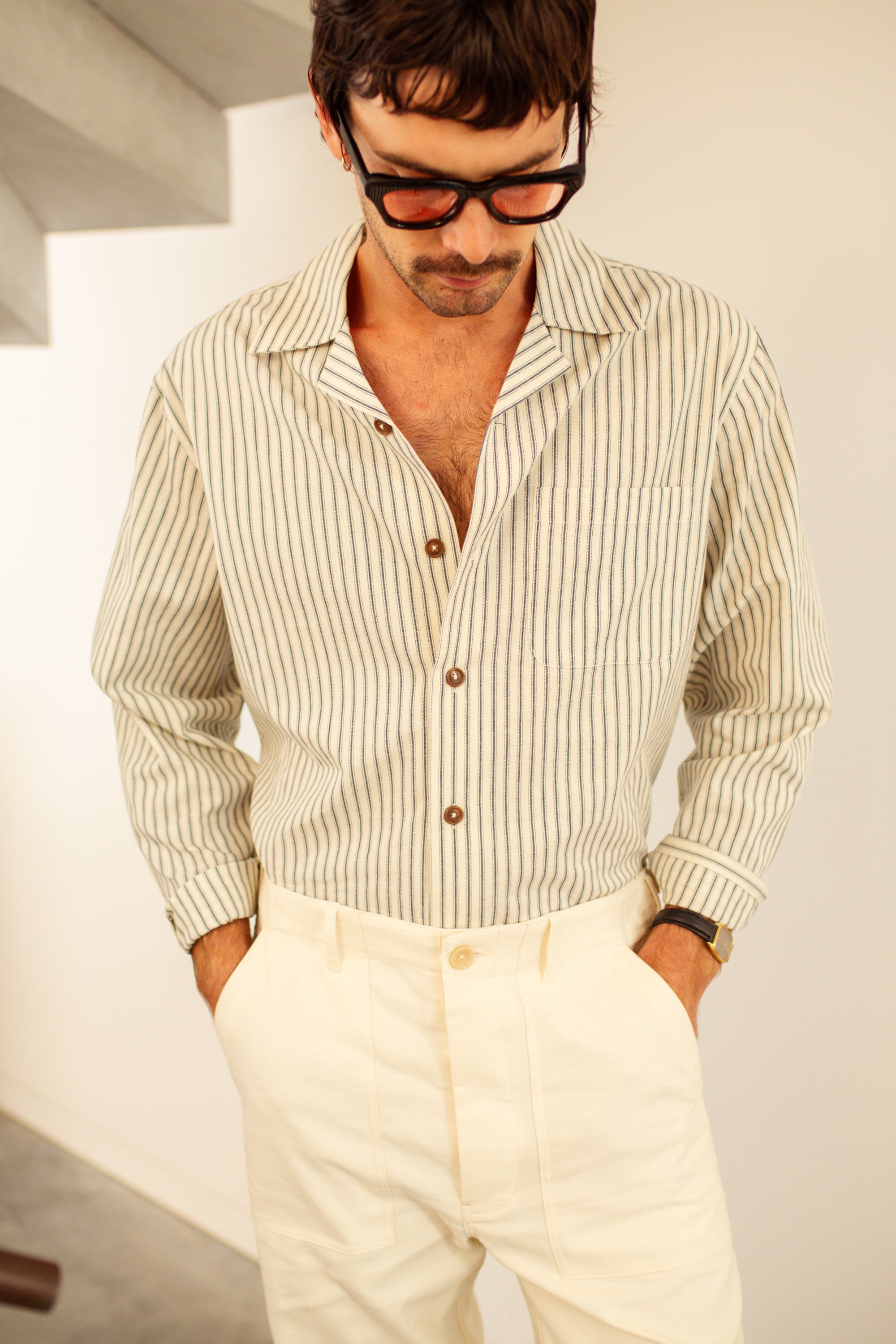 Japanese Navy Stripe Long-Sleeve Overshirt