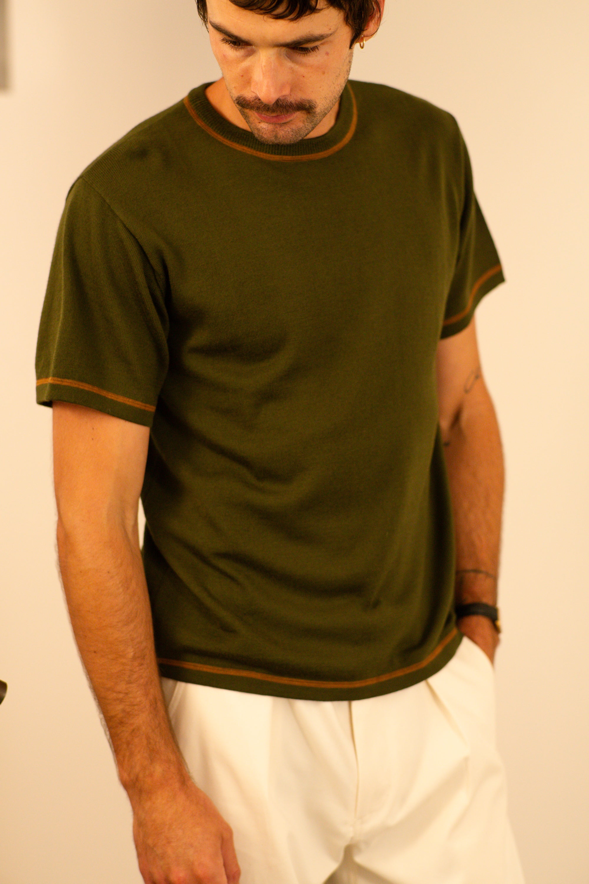S/S T-Shirt In Forest Green Merino Wool