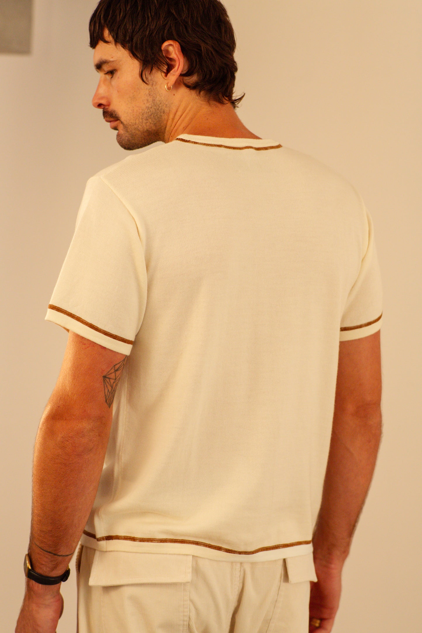 Merino Wool Creme Contrast T-Shirt