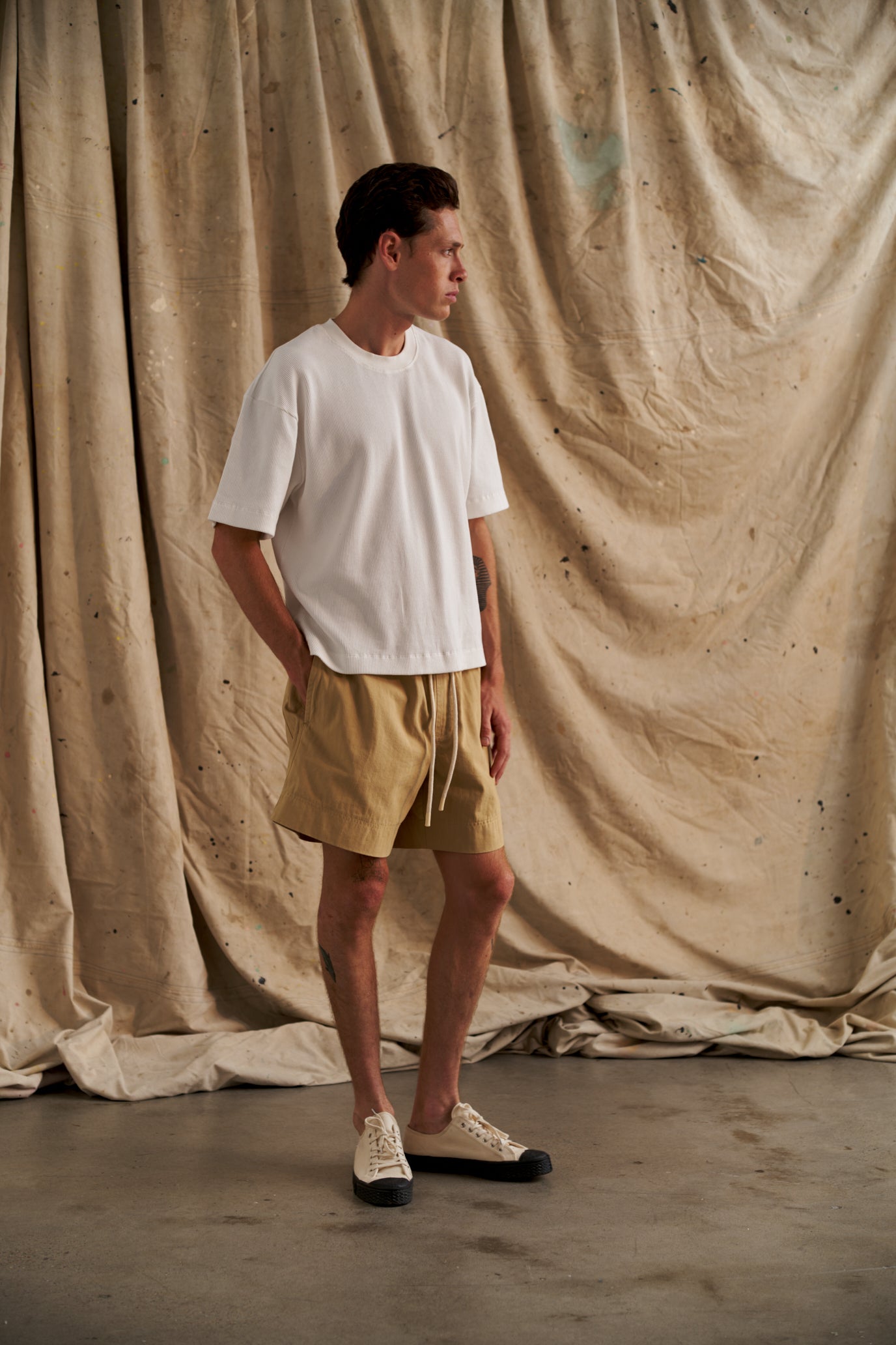 Tan Japanese Herringbone Short