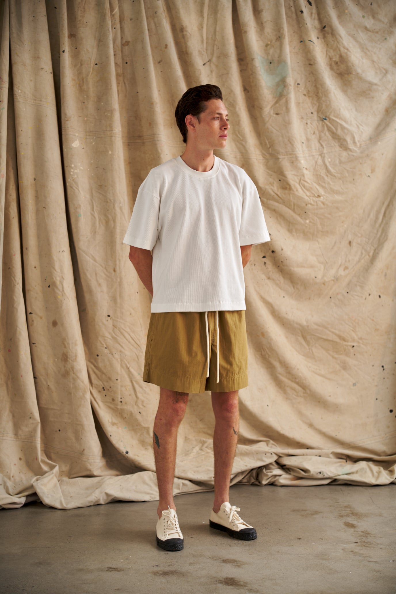 Shorts in 'Safari' Cotton Herringbone
