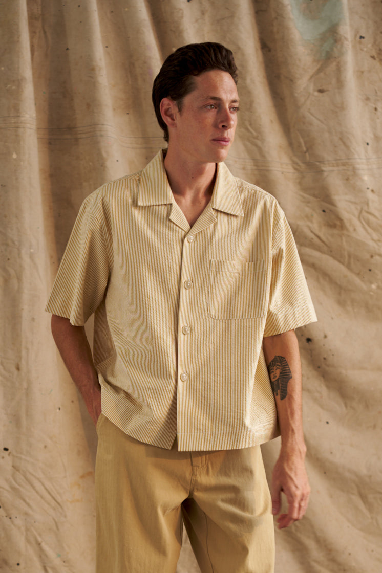 S/S 'Camp Collar' Shirt in Butter Stripe Cotton Seersucker