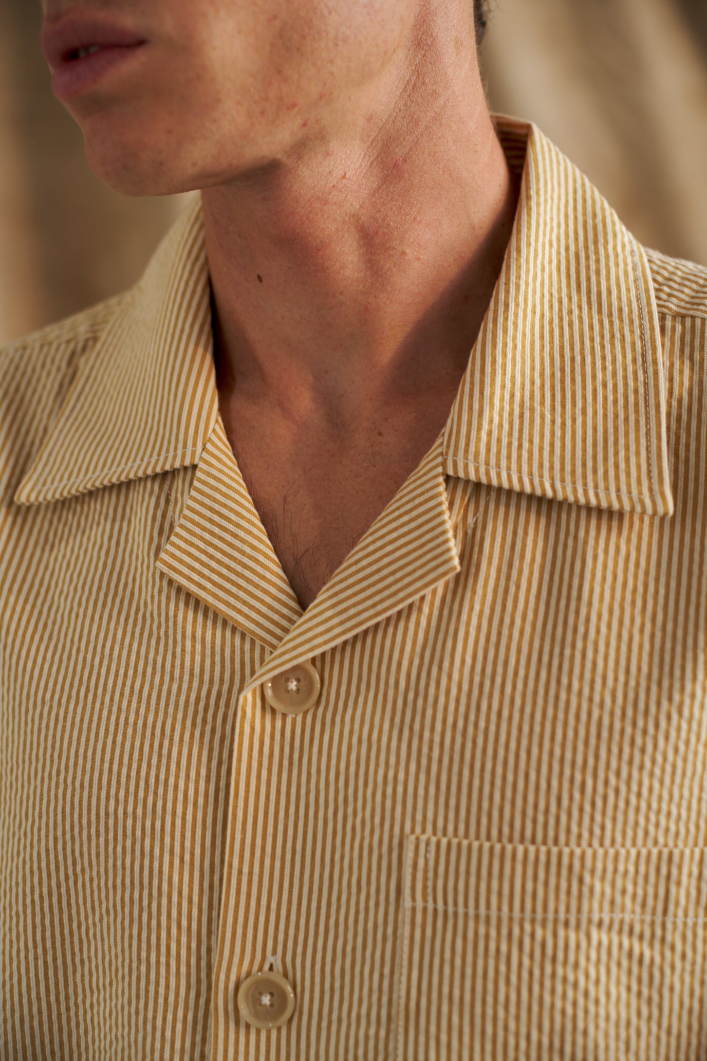 S/S 'Camp Collar' Shirt in Butter Stripe Cotton Seersucker