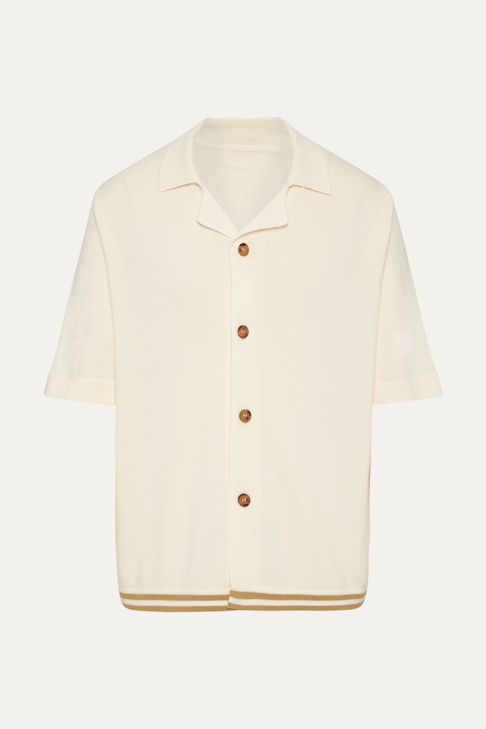 S/S Shirt in Cream & Tobacco Merino Wool