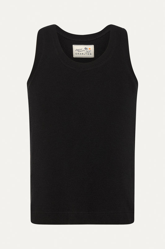 Japanese Cotton Waffle Singlet Noir