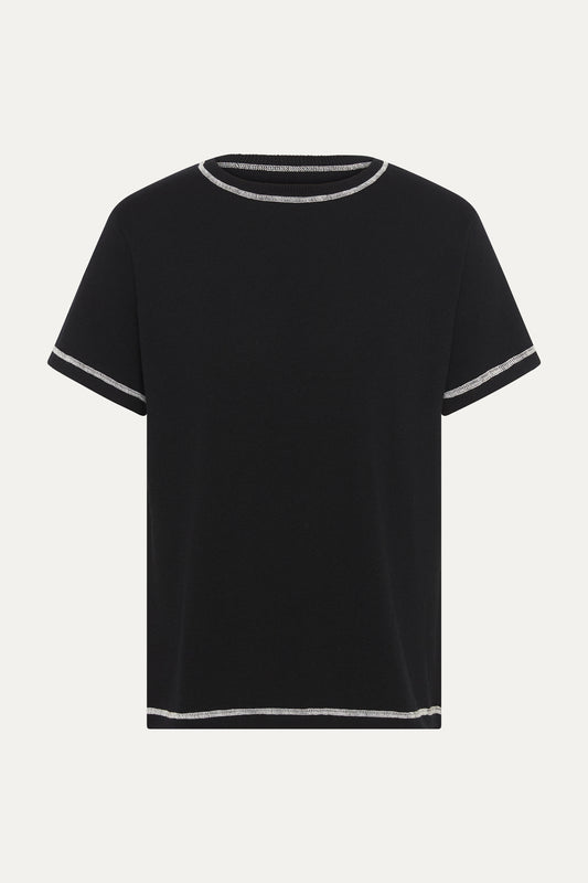 Merino Wool Midnight Black Contrast T-Shirt