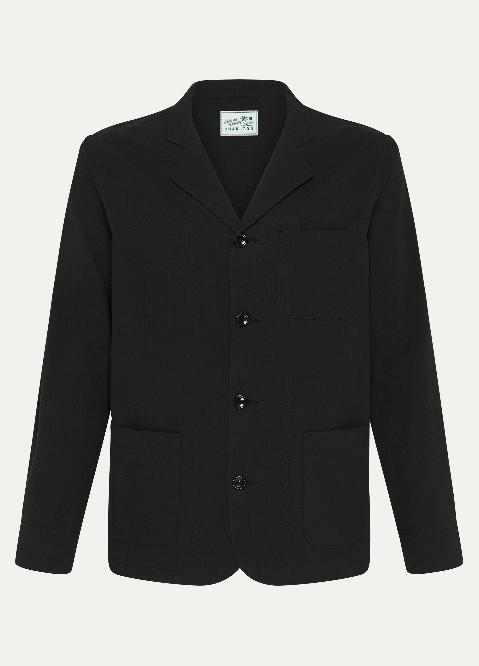 Deconstructed Suit Jacket in Black Seersucker