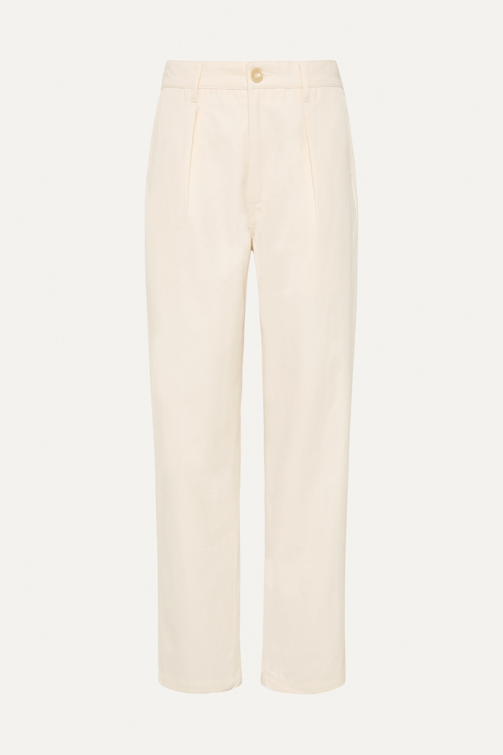 Pleated Pant in Creme Cotton Herringbone