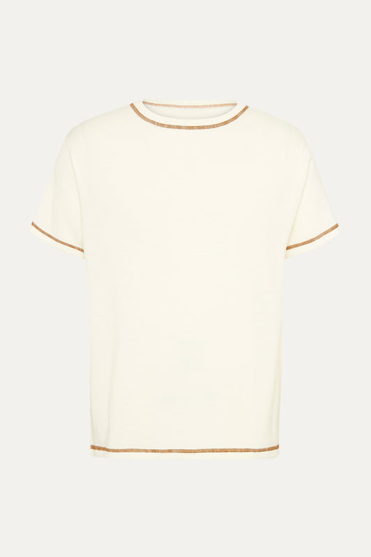 Merino Wool Creme Contrast T-Shirt