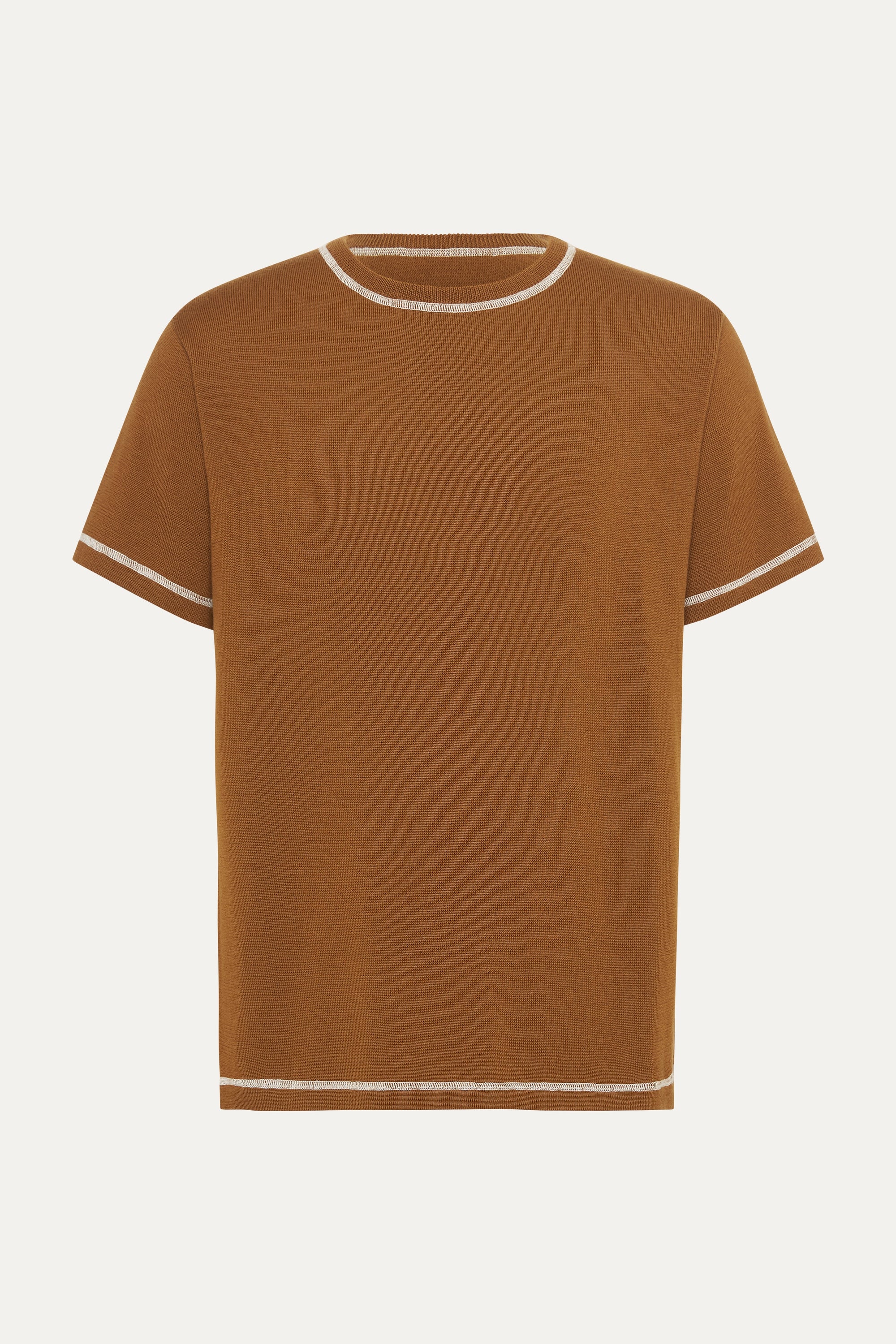 Merino Wool Deep Tan Contrast T-Shirt