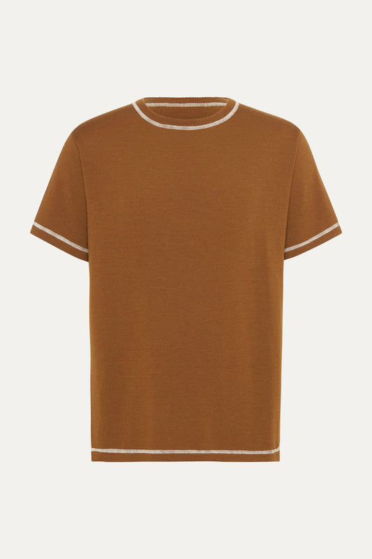 Merino Wool Deep Tan Contrast T-Shirt