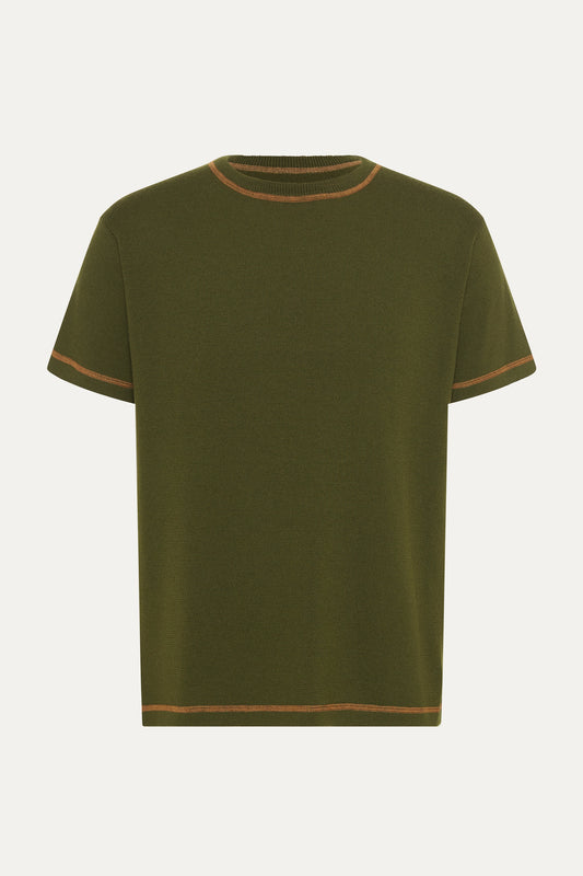 Merino Wool Forest Green Contrast T-Shirt